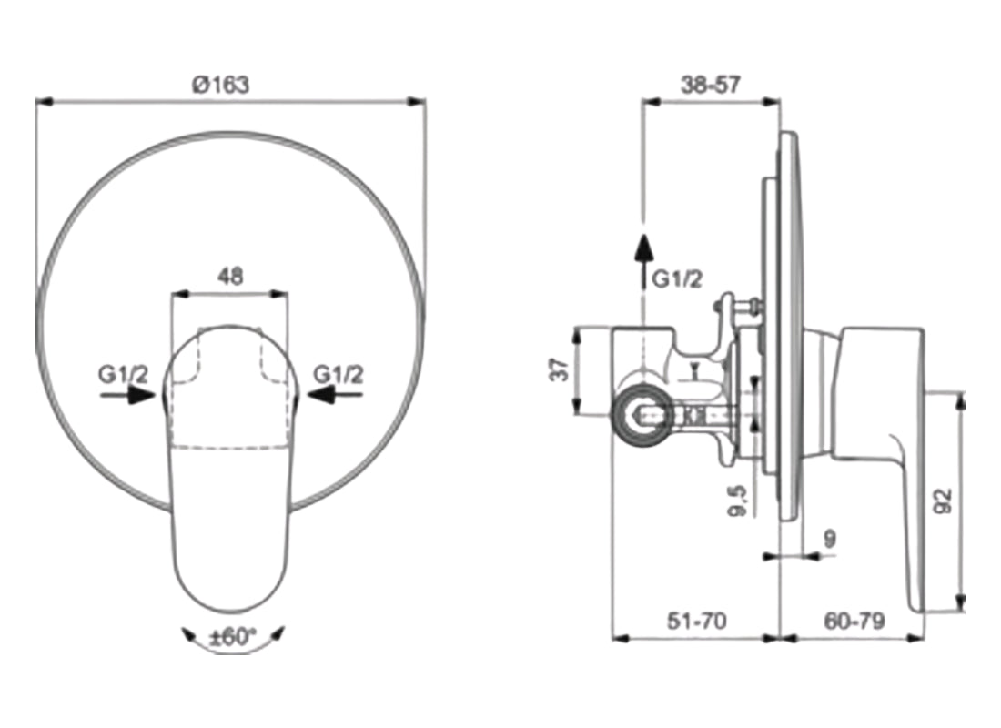 Cerafine O Built-In Shower Mixer, Kit 1+2