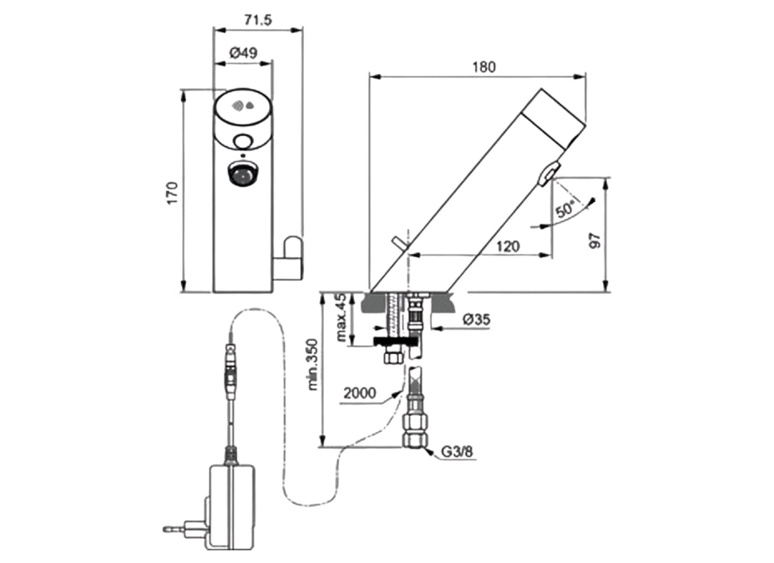 SensorFlow New Electronic Basin Mixer Mains-Operated Touchless Basin Faucet
