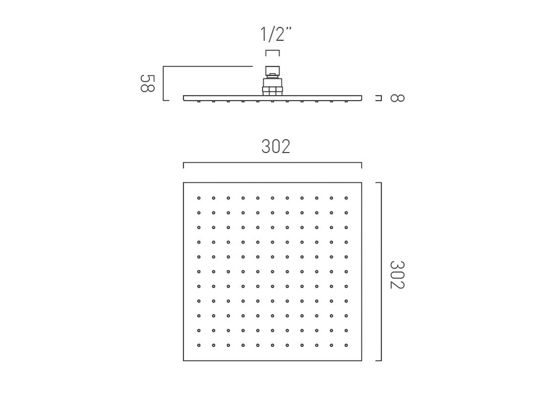 Square Slimline 300 mm Shower Head
