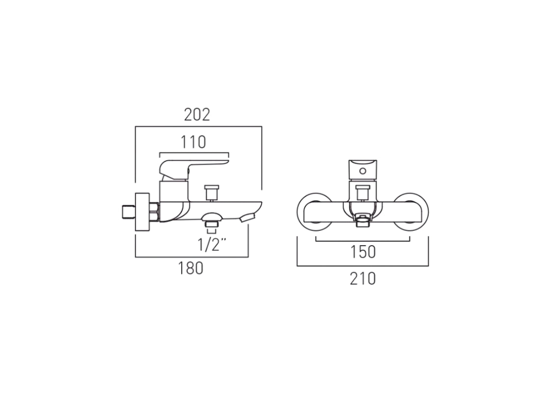 Vala Wall-Mounted Bath and Shower Mixer