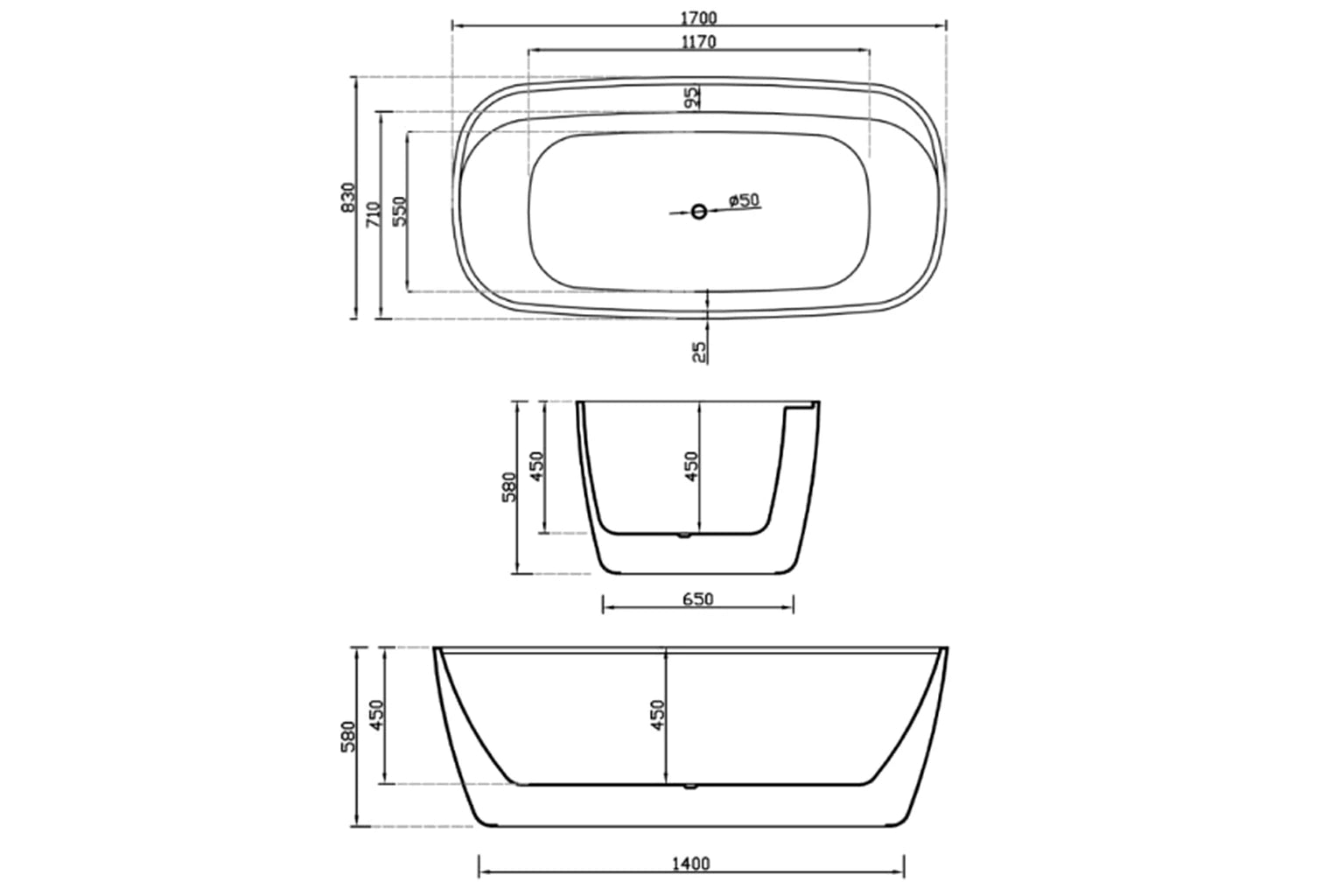 Eloise Bathtub with Overflow and Pop-up Waste