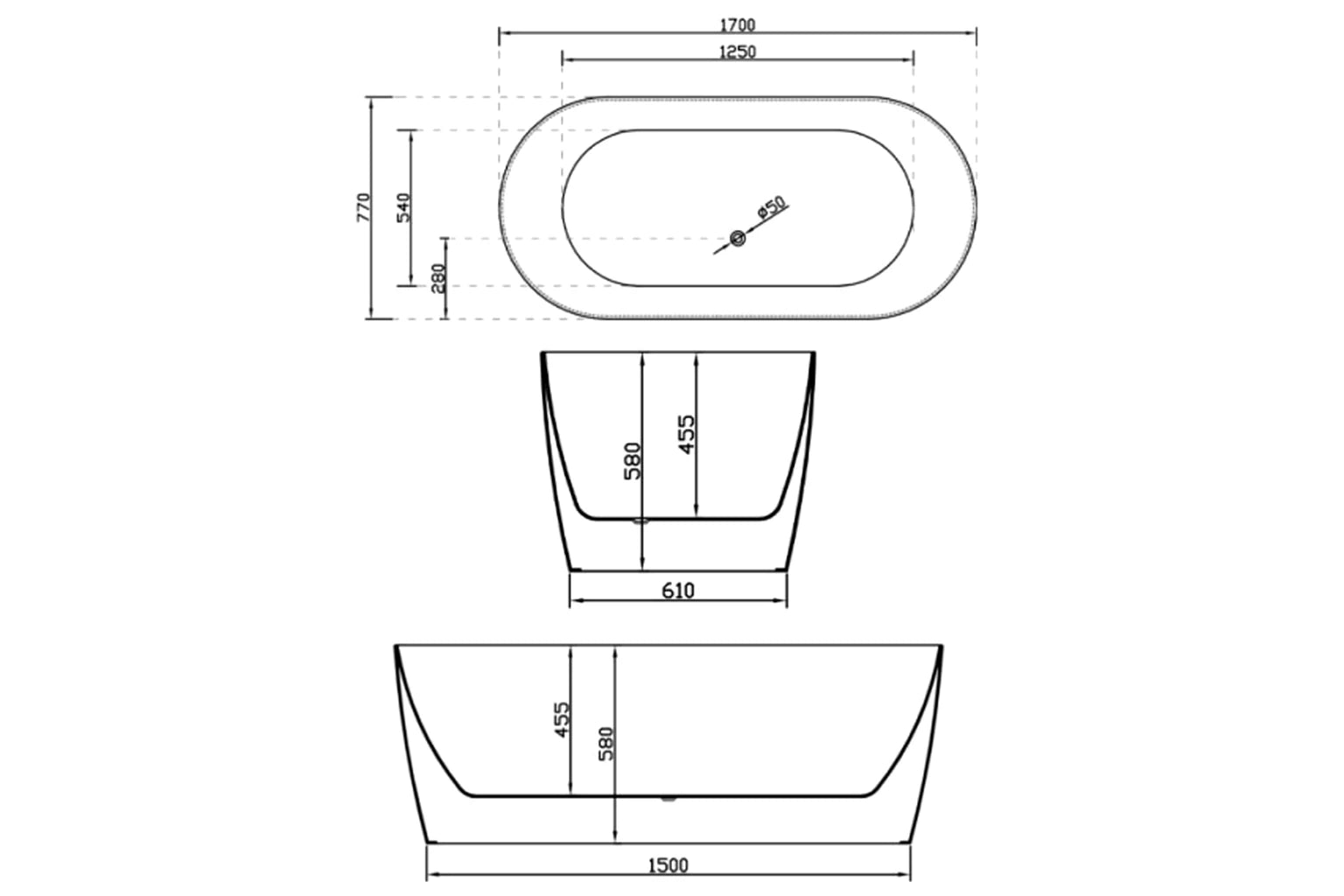 Elias Bathtub with Overflow and Pop-up Waste