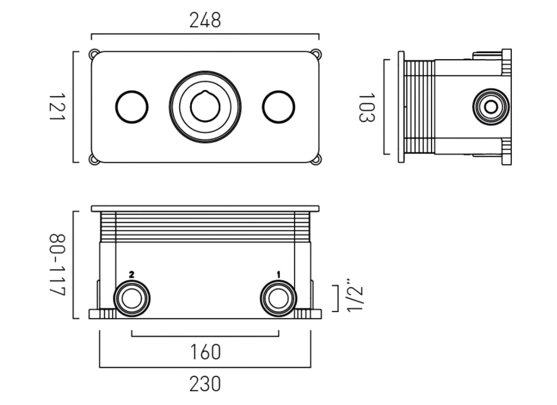Zone Horizontal Push Button 2-Outlet Thermostatic Concealed Shower Valve