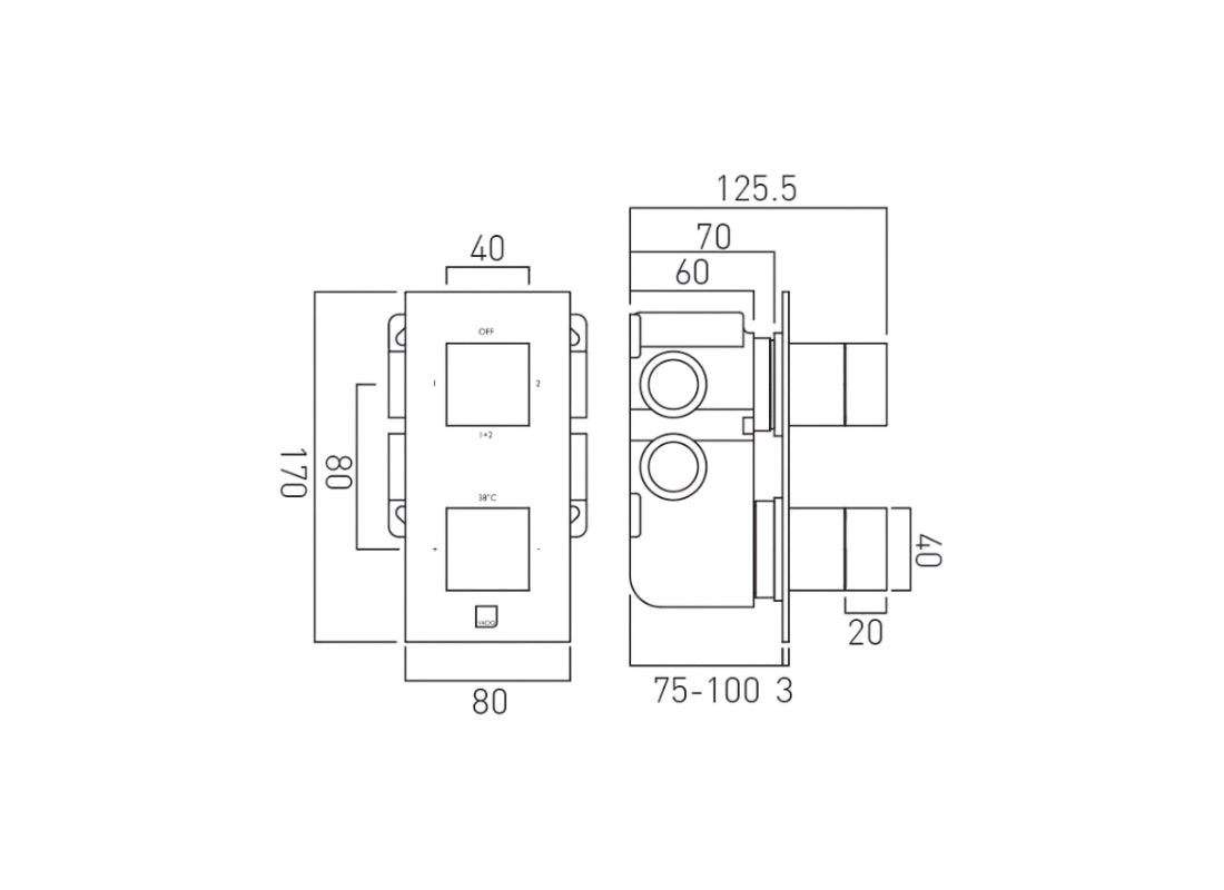 2 Outlet Thermostatic Shower Valve with All-Flow