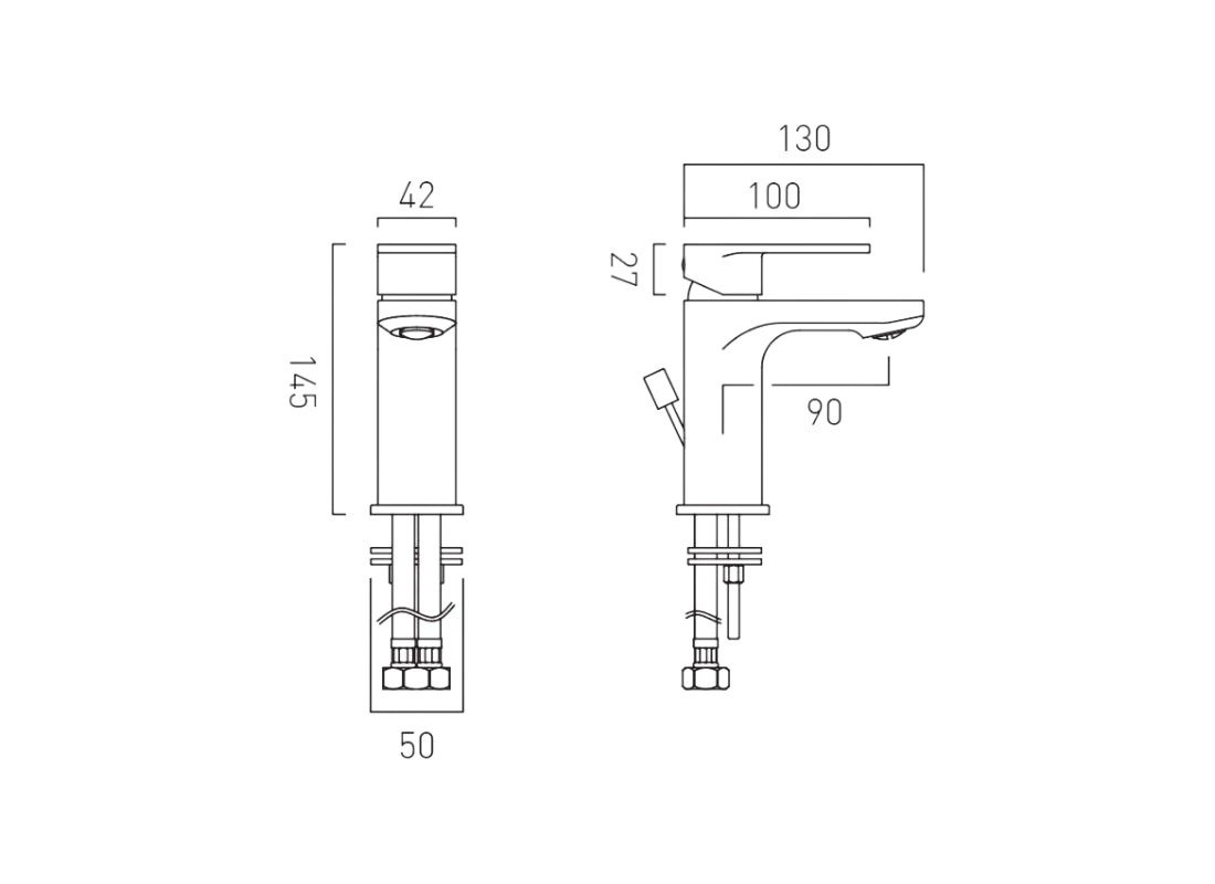 Metiz Mono Basin Mixer + Push Basin Waste
