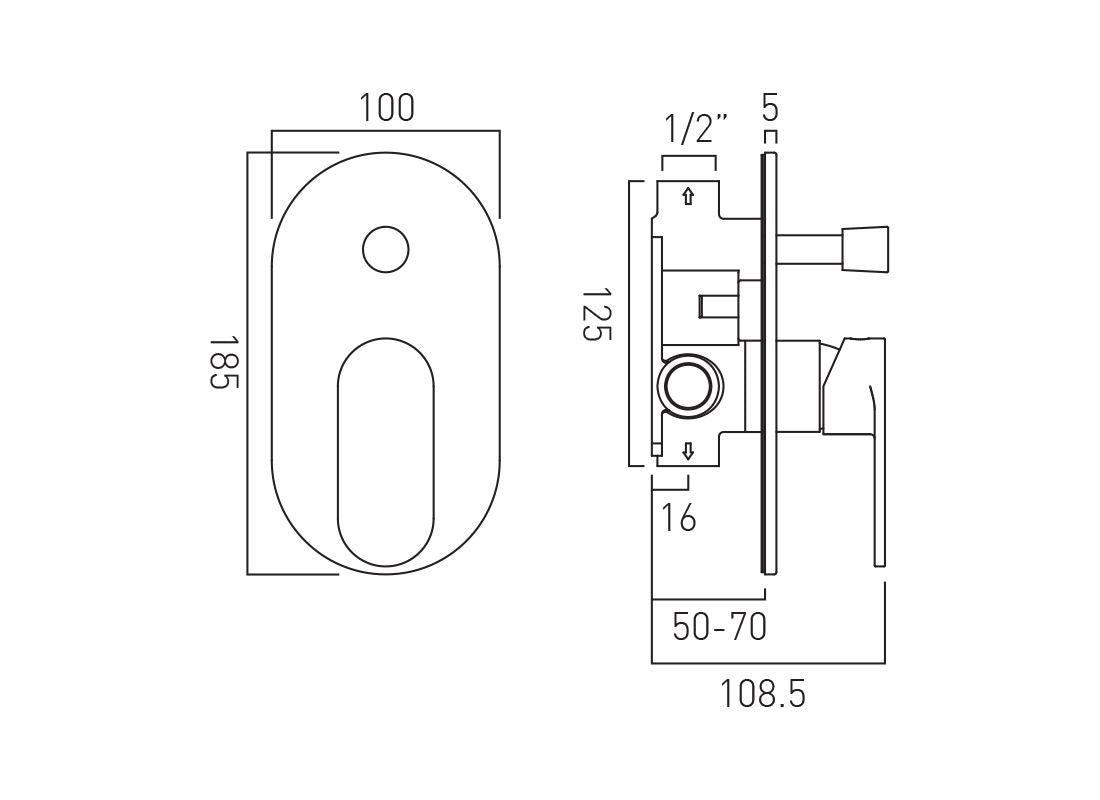 Metiz Concealed Manual Valve with Diverter