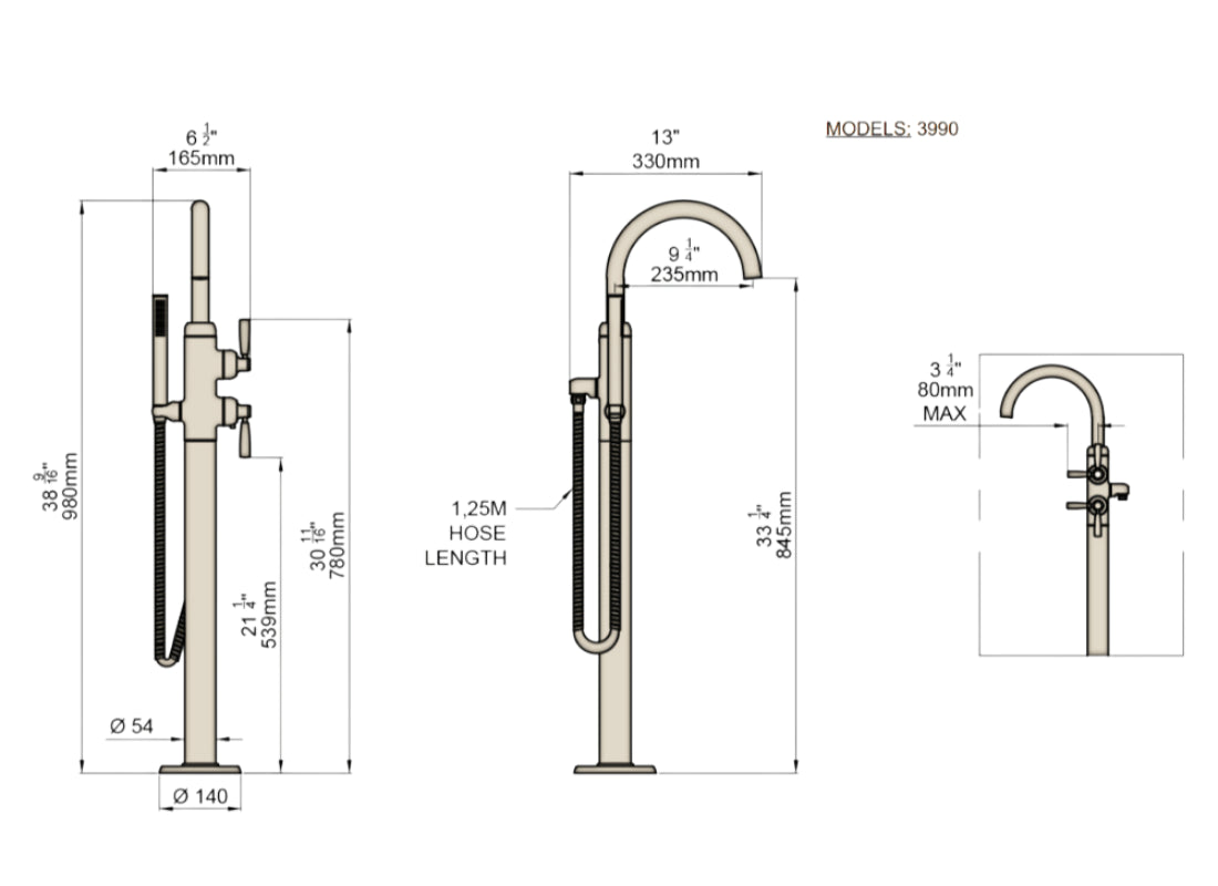 Perrin & Rowe Langbourn Freestanding Thermostatic Bath Shower Mixer