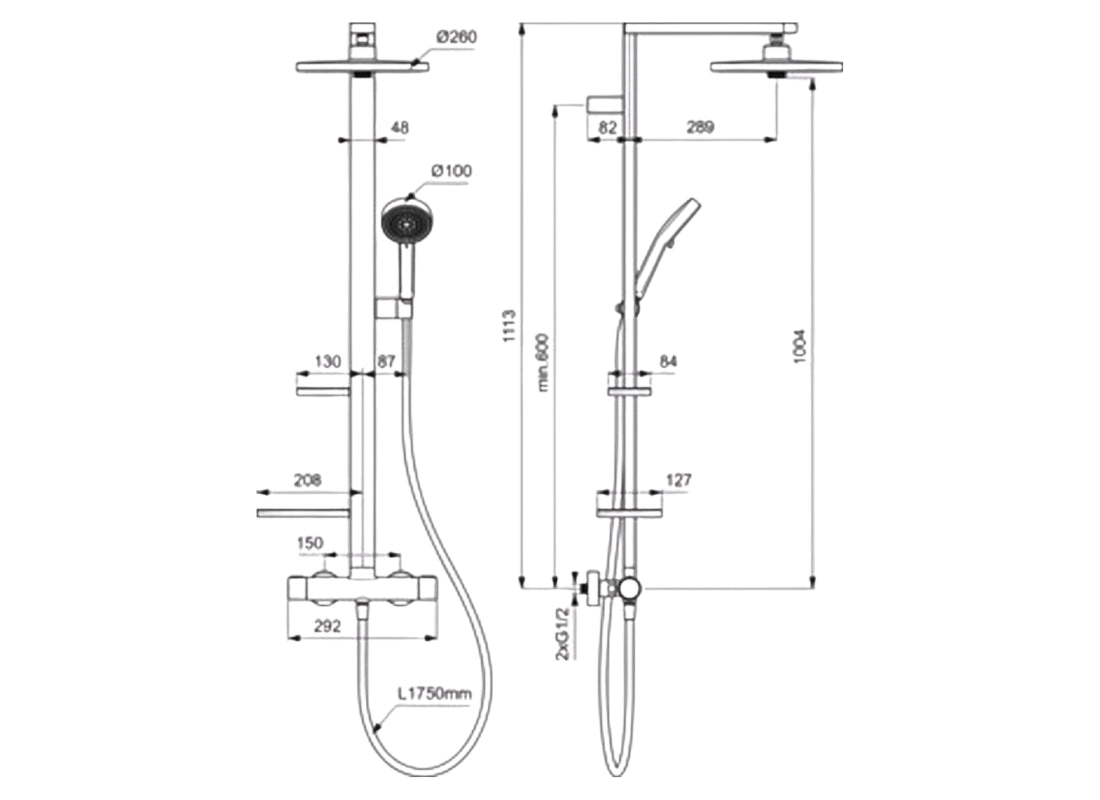 Alu+ Exposed Shower System with Thermostatic Mixer