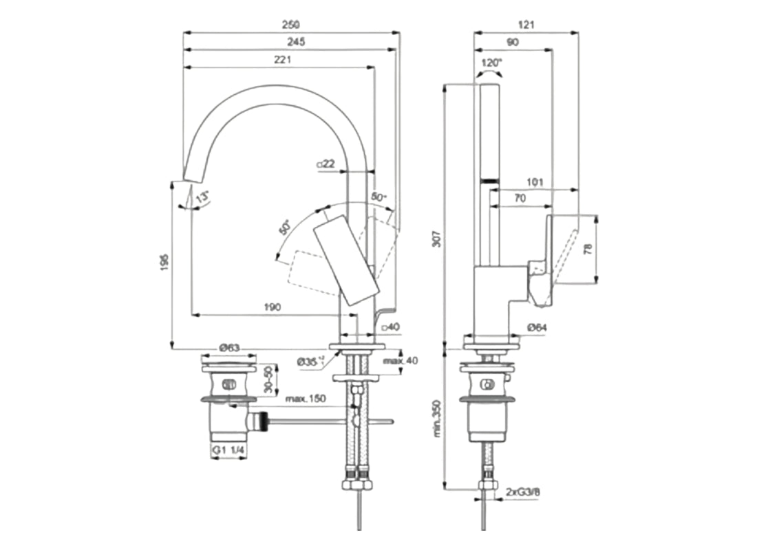 Extra High Spout Basin Mixer, 5L with Pop-Up Waste