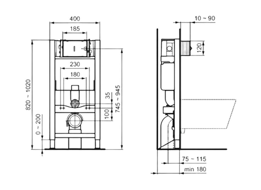 ProSys Frame 820 Dry WC 150 SLF STD CL1 – Wall-Hung Toilet Installation Frame