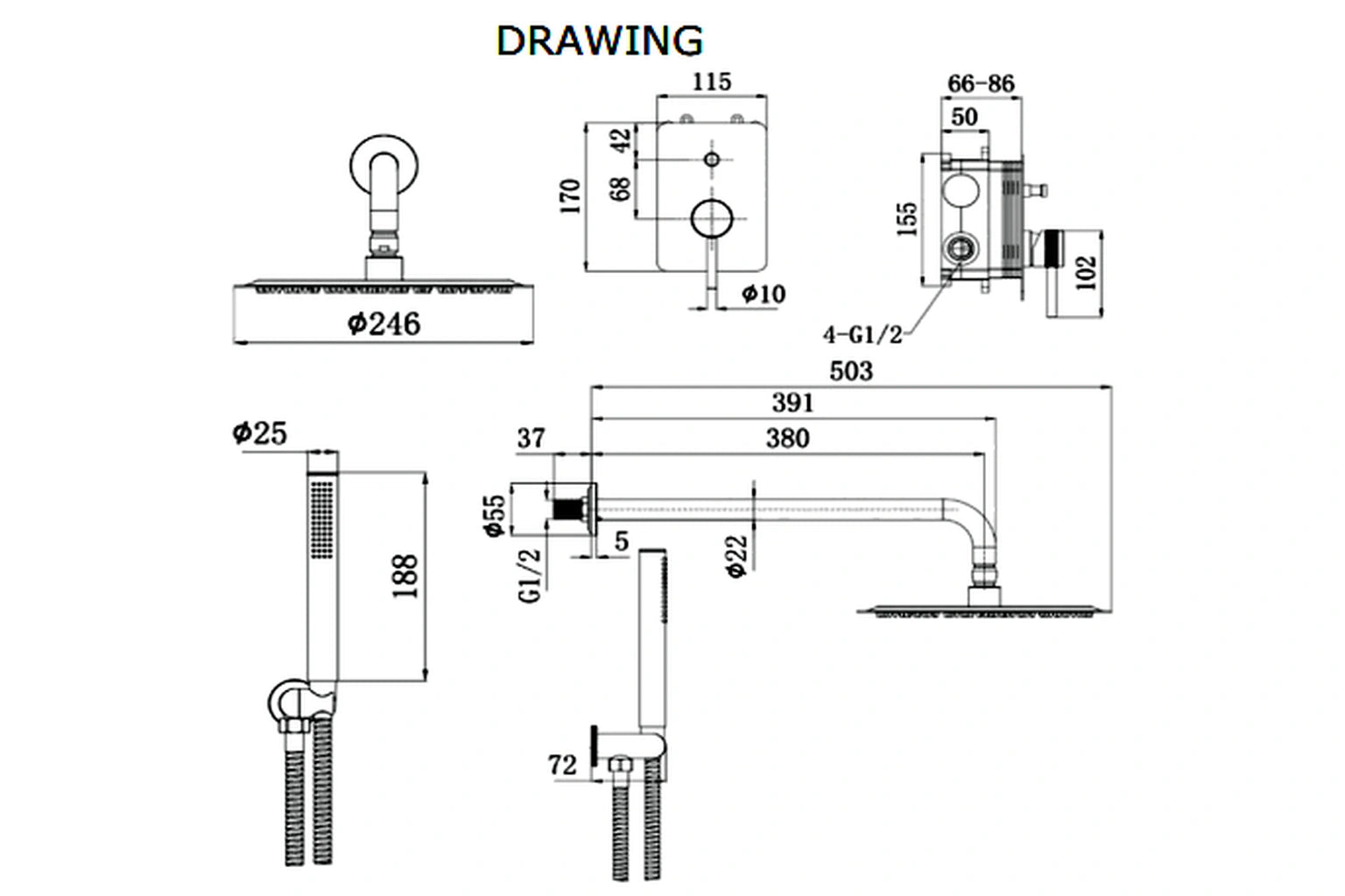 Spain Two Way Concealed Shower Mixer Complete Set