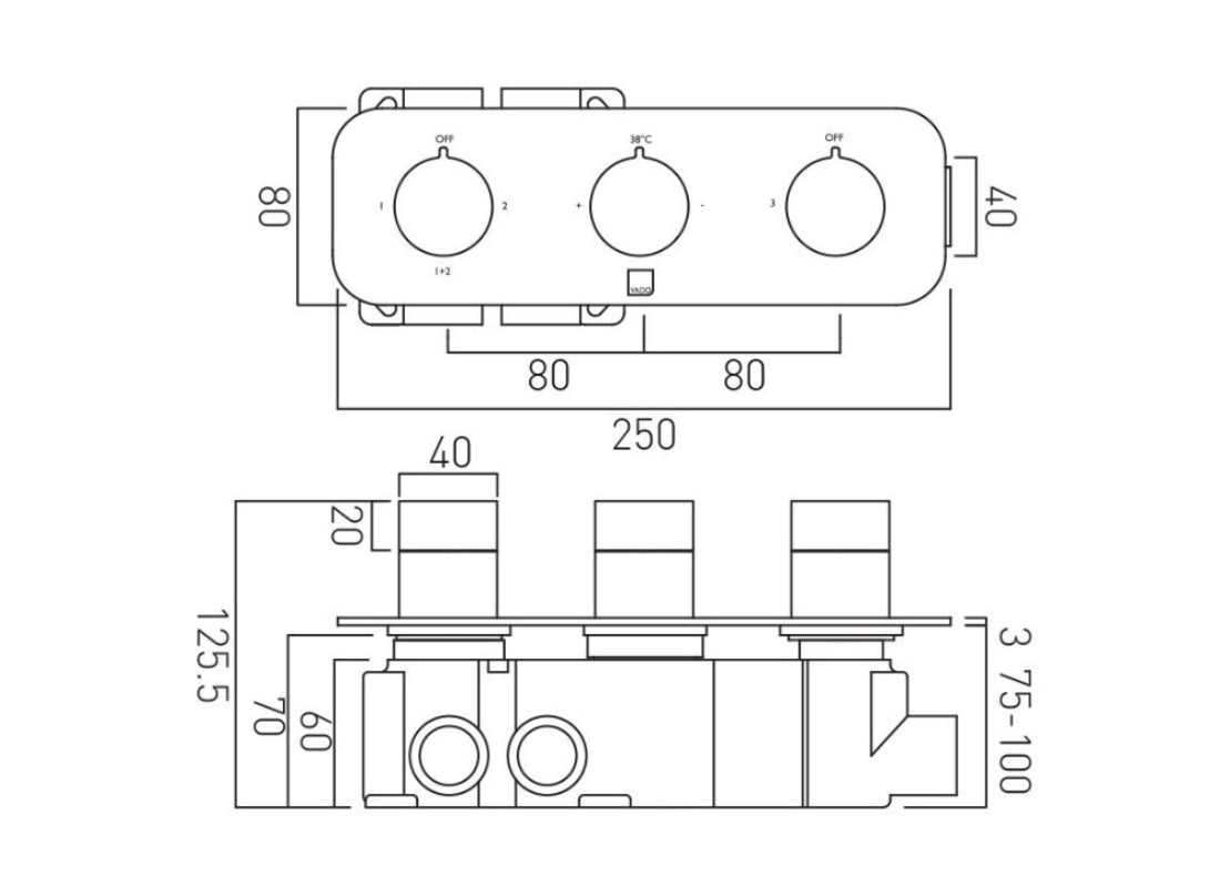 Tablet Altitude 3-Outlet Thermostatic Shower Valve with All-Flow Function