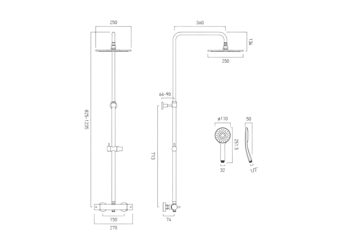 Exposed Round Adjustable Thermostatic Shower Column