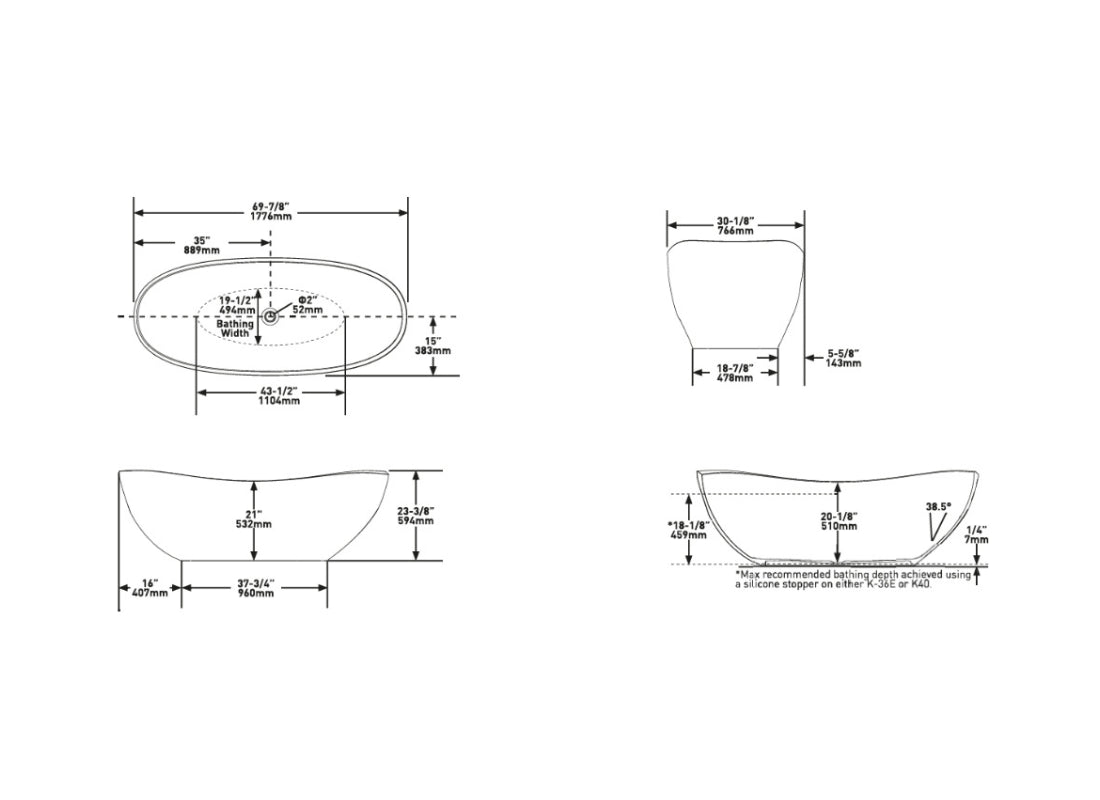 Seros Freestanding Soaking Bathtub 1800mm Matt White Wave Rim Bath