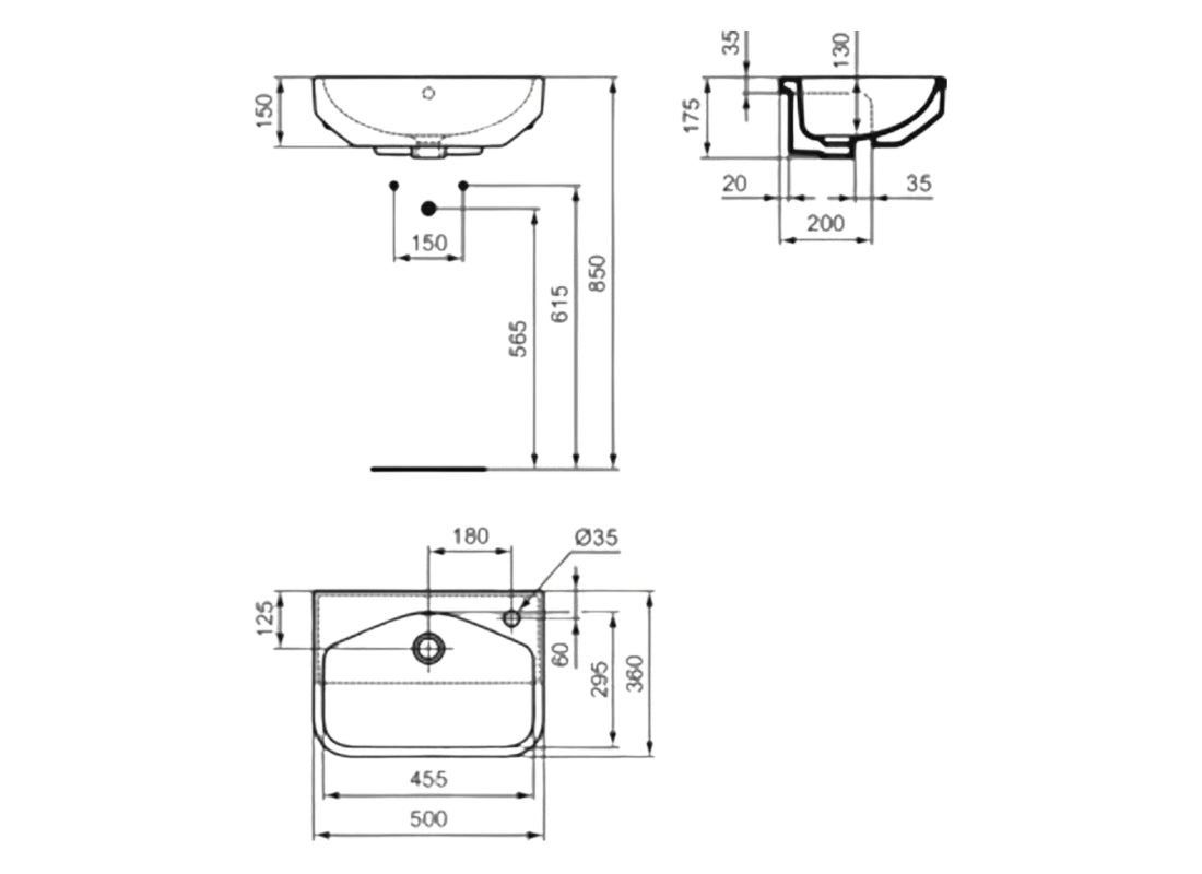 i.Life S Semi Countertop Basin 50cm 1 Tap Hole