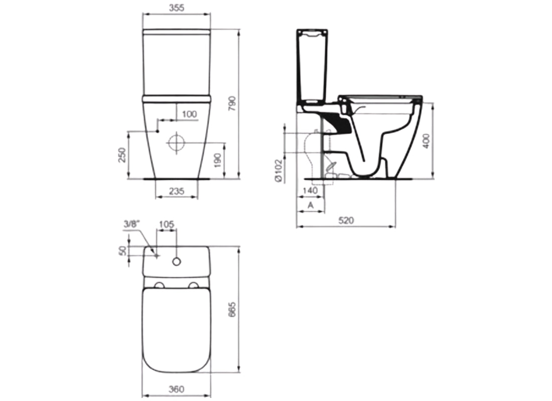i.life B Close-Coupled Water Closet Bowl Open – T4612