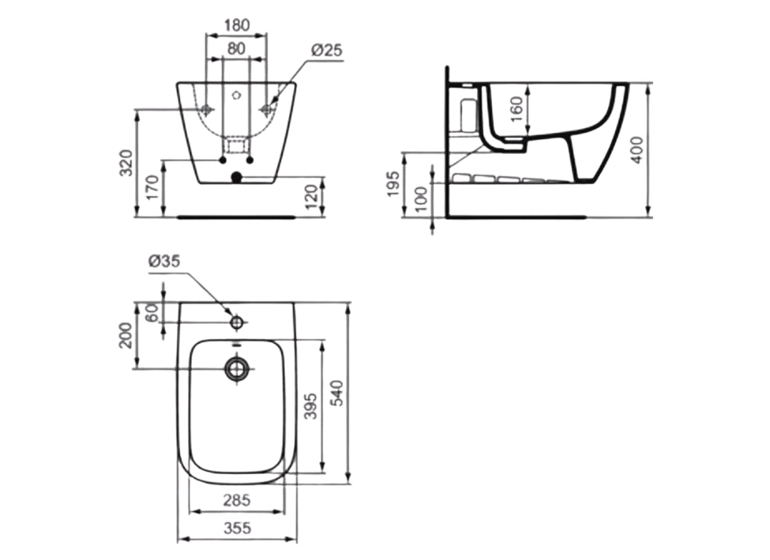 i.life B Wall-Hung Bidet Grey 1 Tap Hole with Overflow