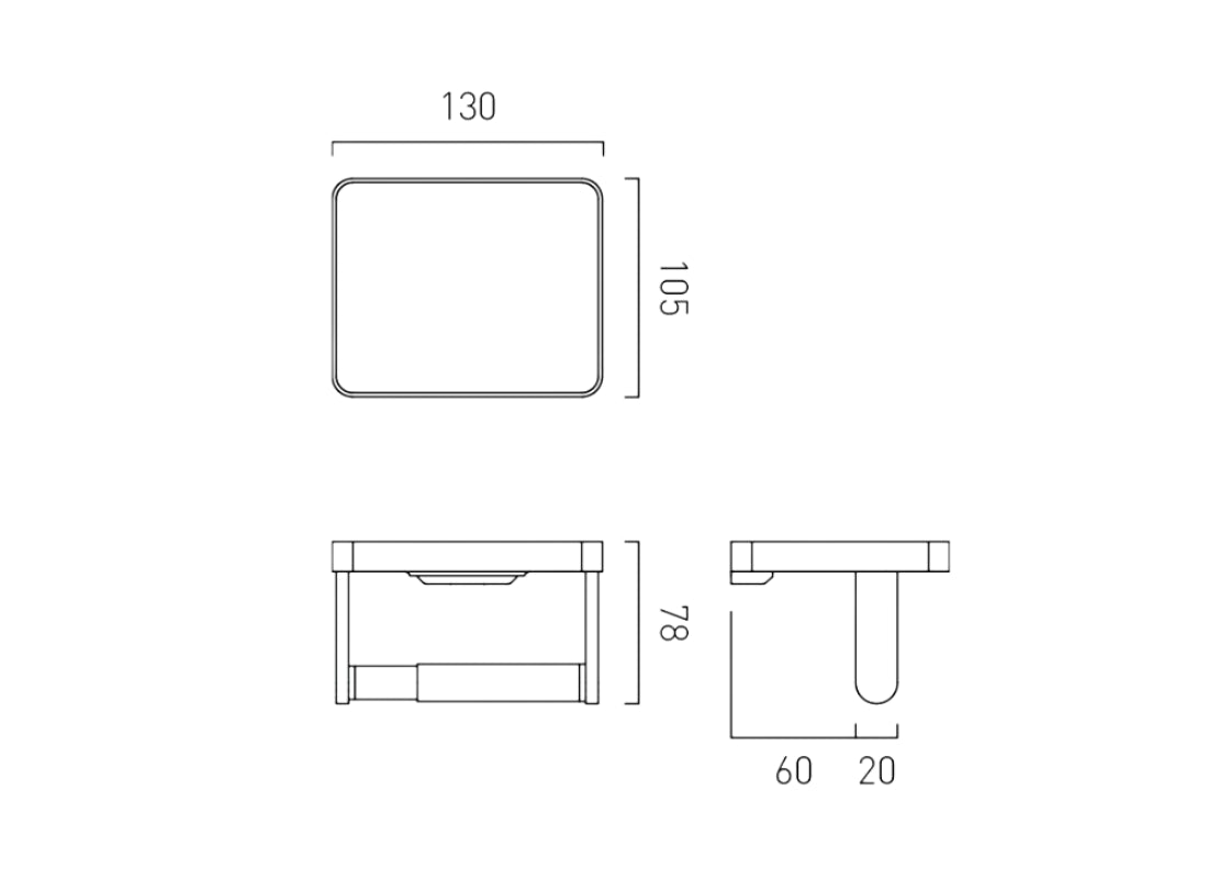 Muse Wall Mounted Paper Holder with Black Glass Shelf