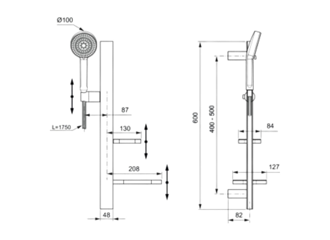 Alu+ Shower Kit with Rail Silver