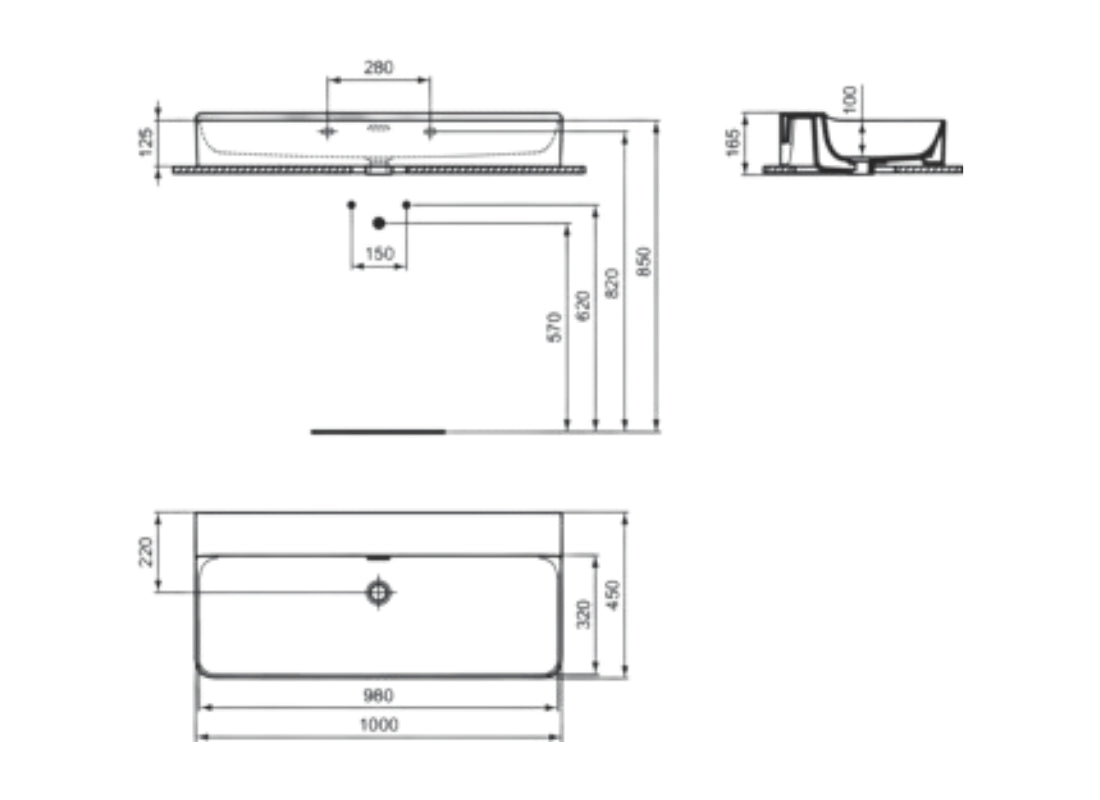 Conca Washbasin 1000 mm No Tap Hole White T379901