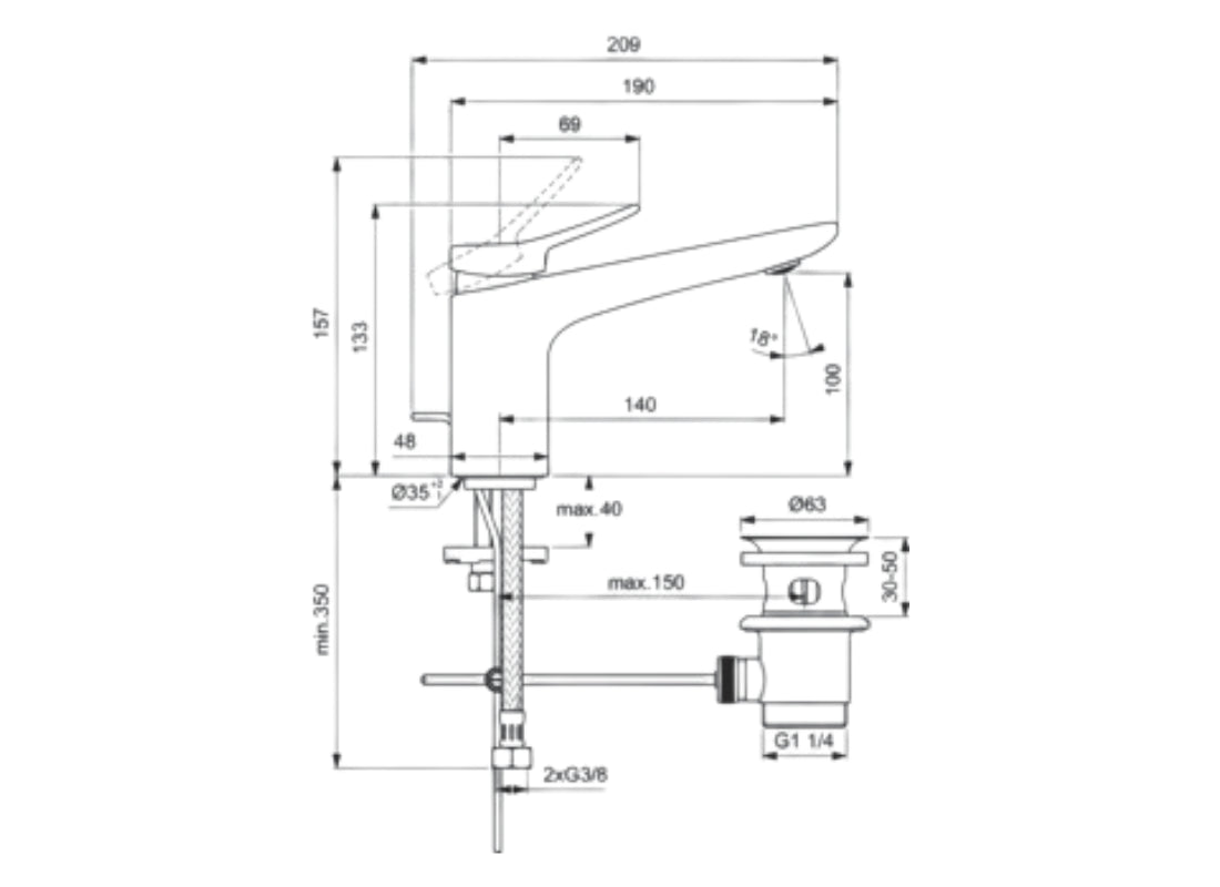 Conca Grande Basin Mixer 48x209x133 mm