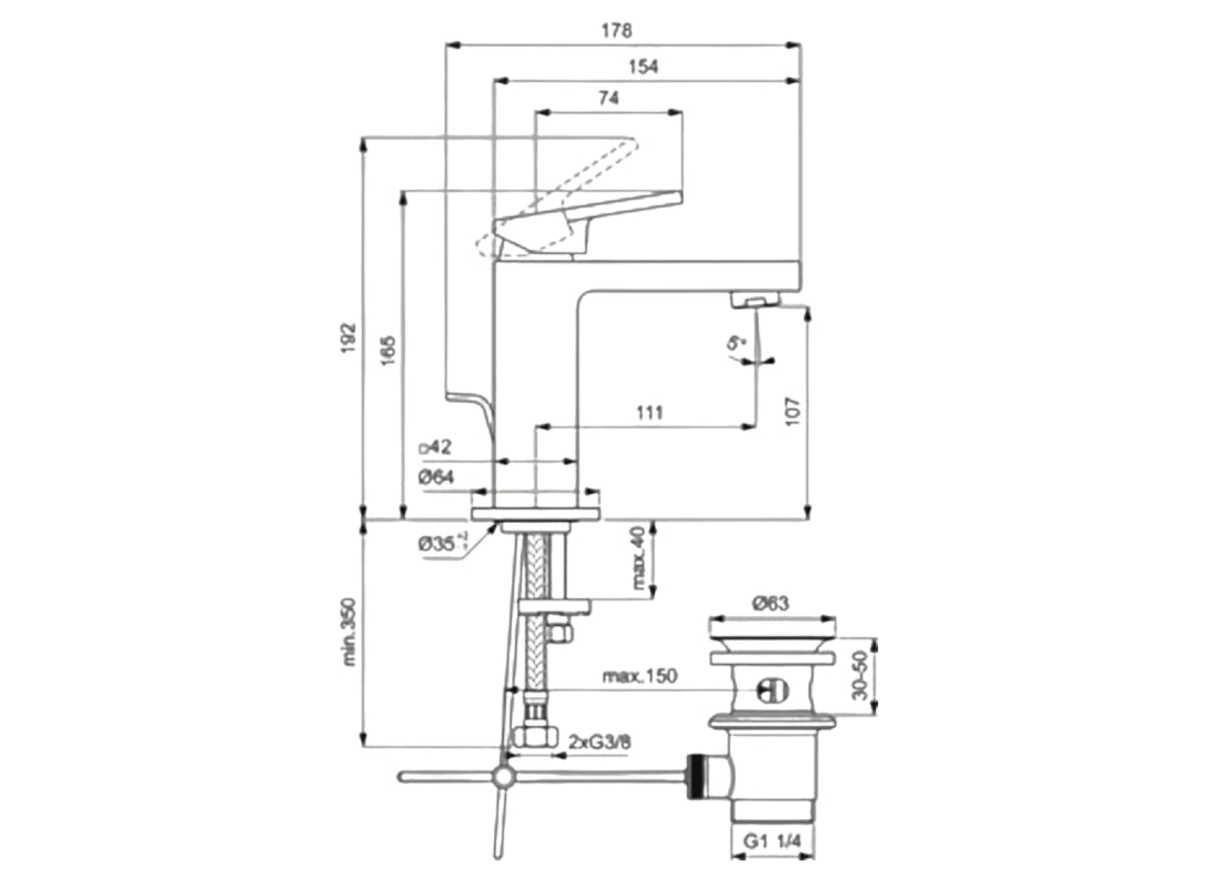 Extra Basin Mixer High Spout 5L With Pop-Up Waste