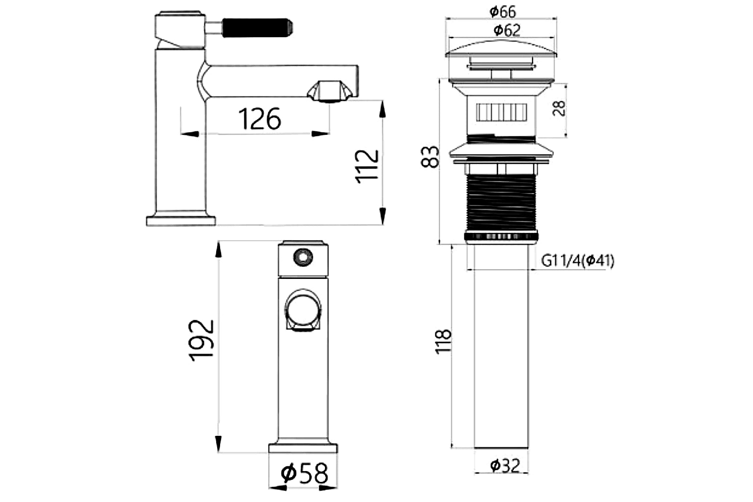 Ruby Basin Mixer with Pop-up