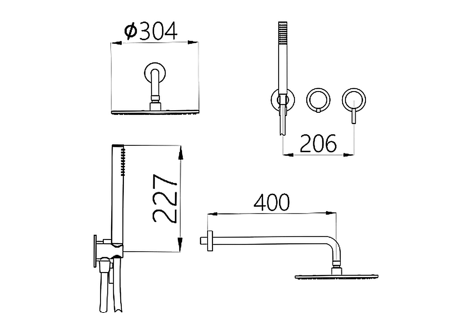 Luxor Two Way Concealed Shower Set with Rounded Head Shower