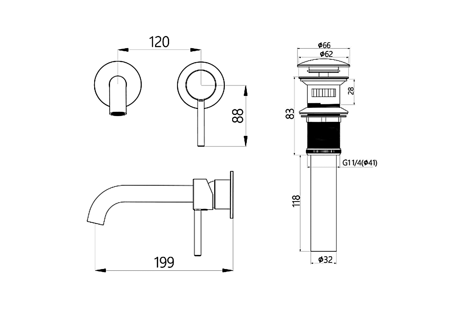 Luxor Concealed Basin Mixer with Pop-up