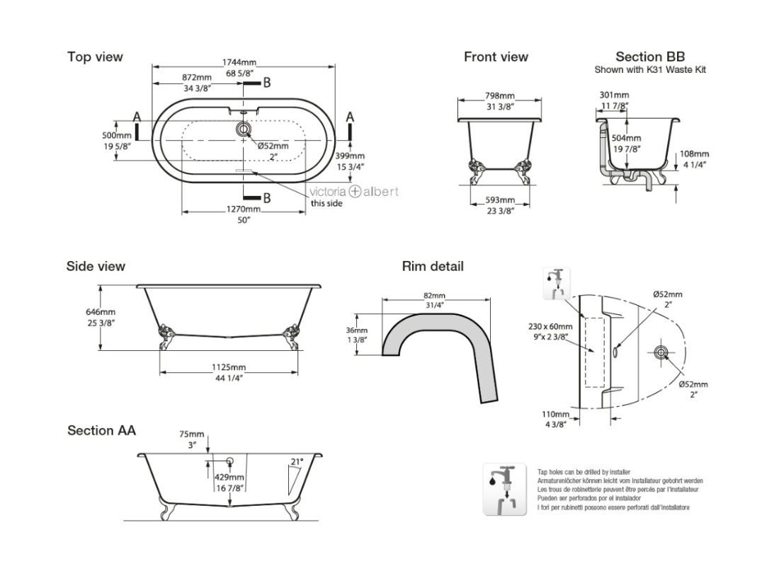Cheshire Freestanding Roll-Top Bath