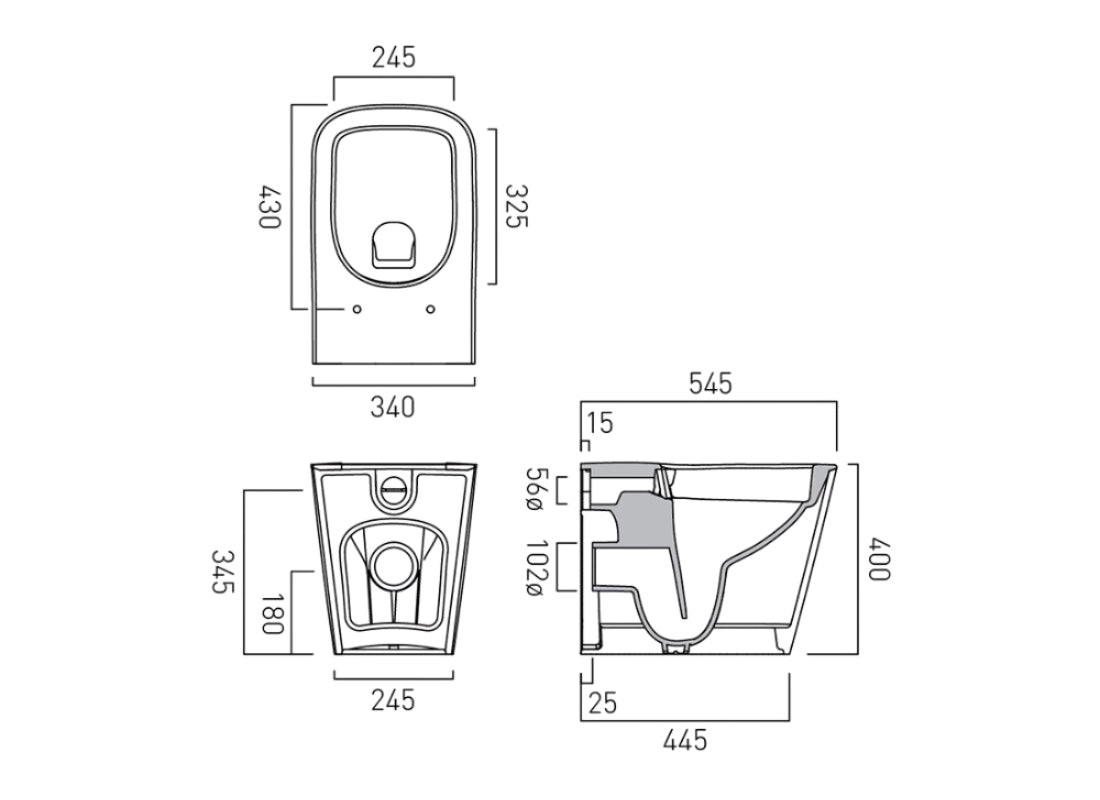 Cameo Back to Wall Water Closets – Soft Square Bowl Toilet