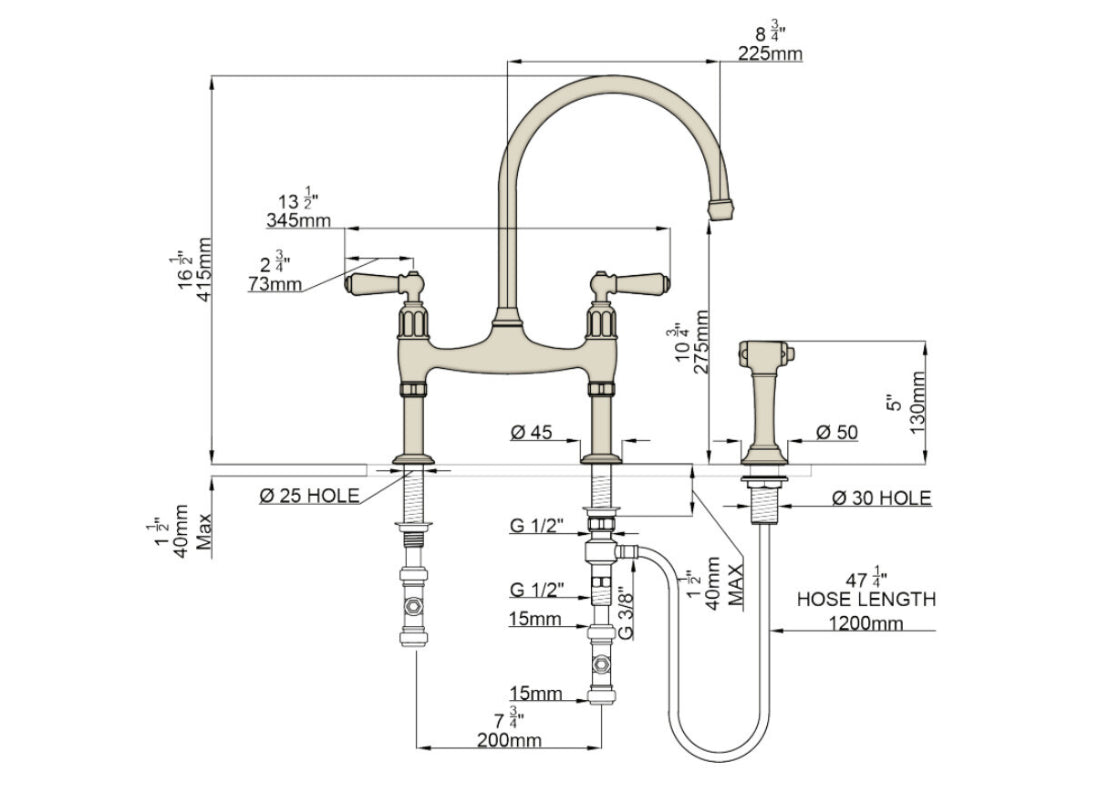 Perrin & Rowe Ionian Satin Brass Kitchen Bridge Tap & Rinse