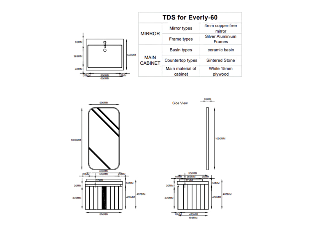 Everly Wall Mounted Vanity With Basin And Mirror Black White 600mm