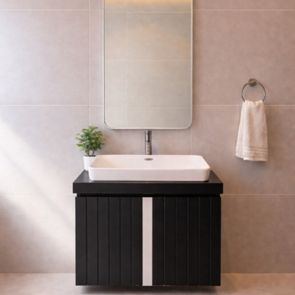 Everly Wall Mounted Vanity With Basin And Mirror Black White 600mm