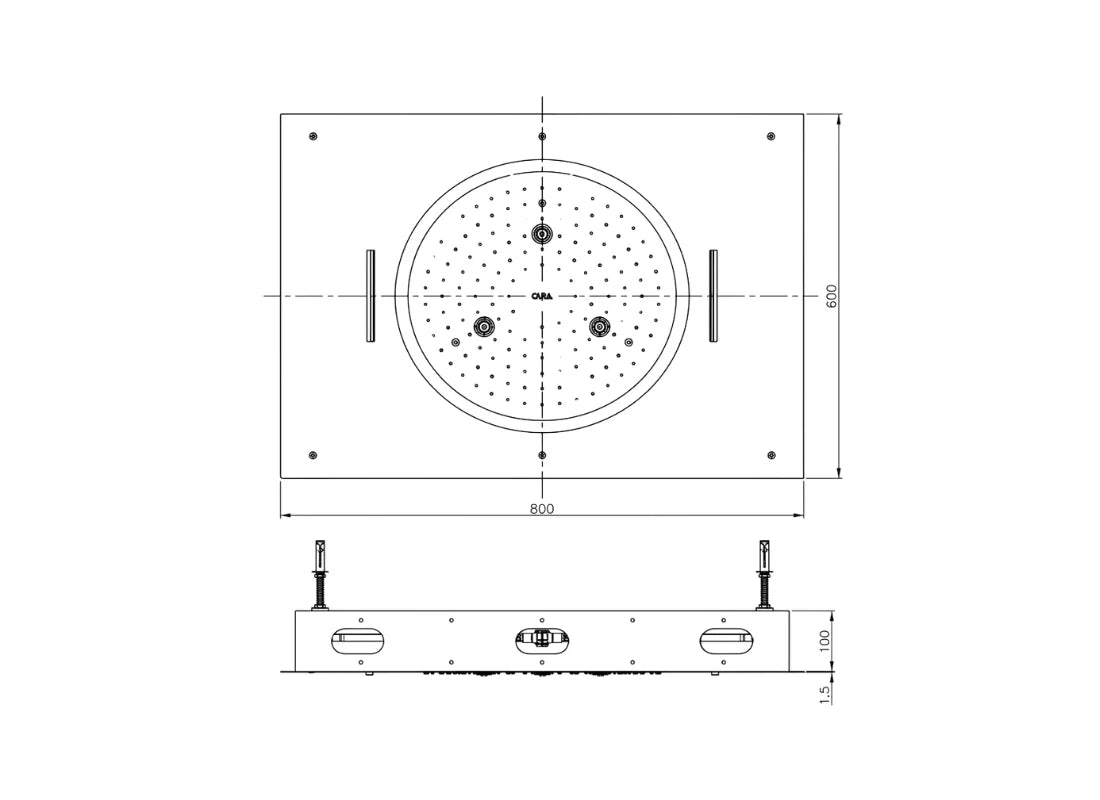 CLEA 600x800mm Stainless Steel Ceiling Shower Head with Waterfall & LED Light, 3 Functions, Matt Black