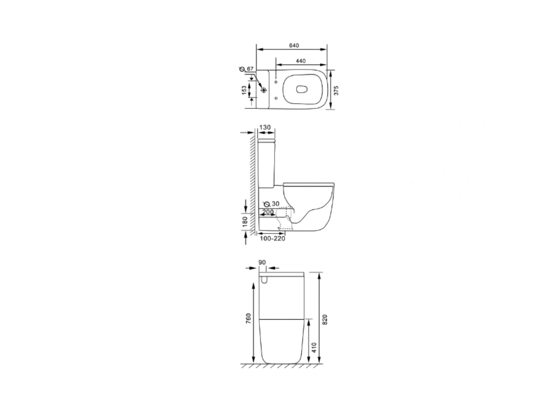CLEA ETERNO Rimless Two PC Toilet with UF Seat & P-S Connector 2203
