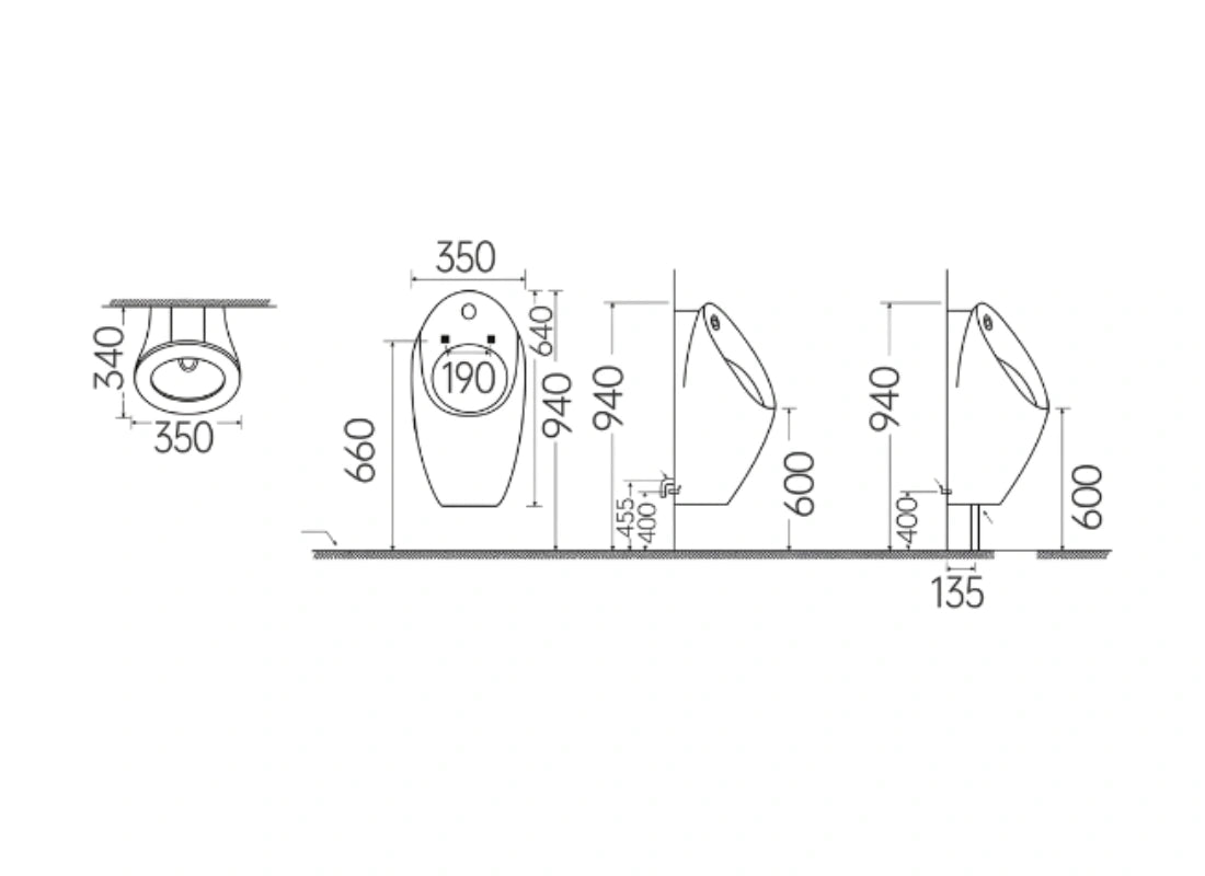 CLEA CALISTA Wall Hung Sensor Urinal with Top Inlet & Full Set Accessory 228