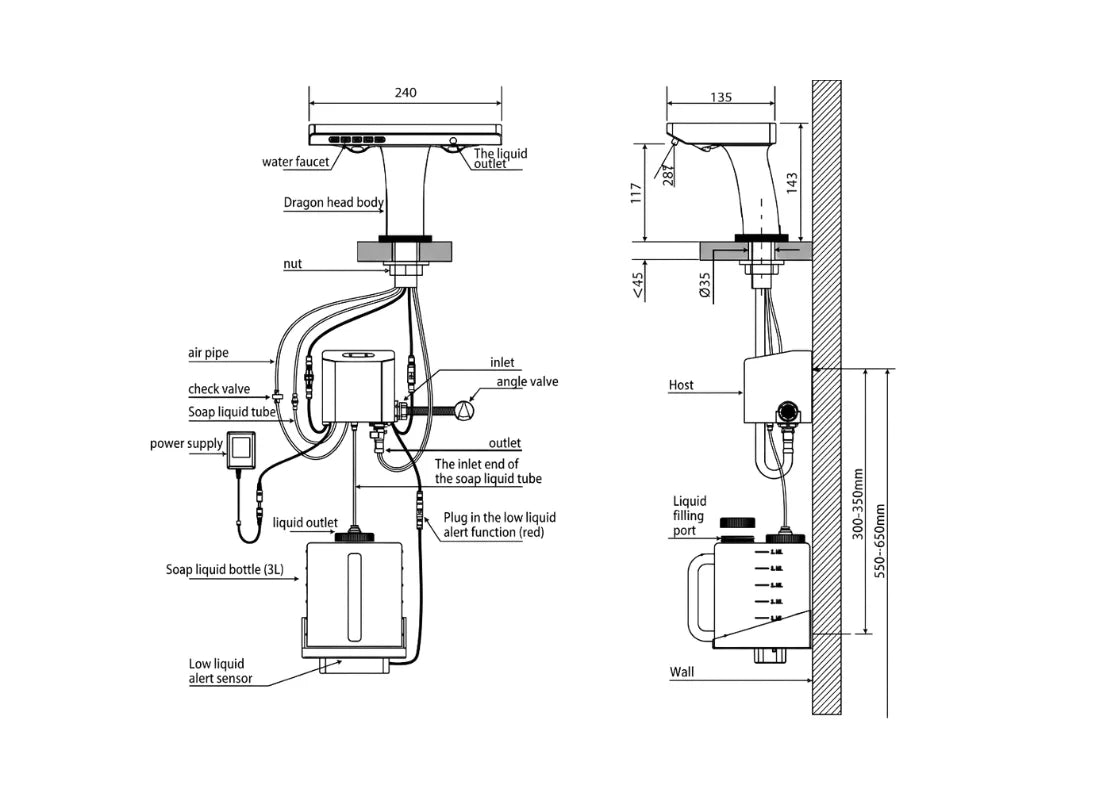 CLEA Orvino 2-in-1 Automatic Sensor Basin Faucet with Integrated Soap Dispenser, Obsidian Black