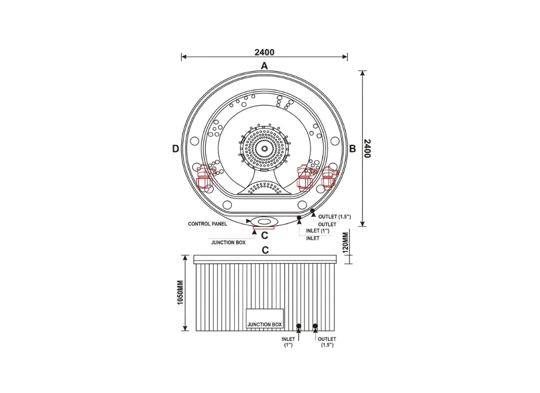 CLEA Thermea Grand Spa 6-Seater Outdoor Jacuzzi with 41 Massage Jets, 2400mm, KR-Y022