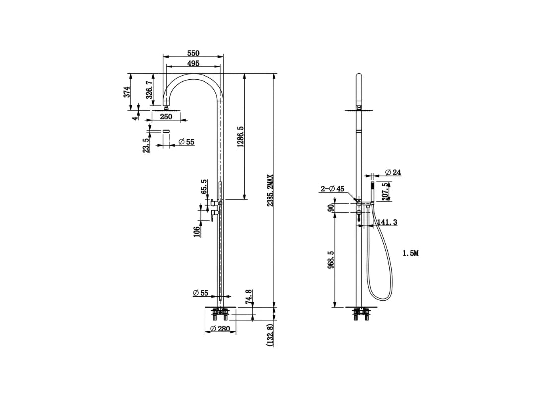CLEA Sapphire SUS316 Outdoor Shower with 250mm Shower Head, Matt Rose Gold