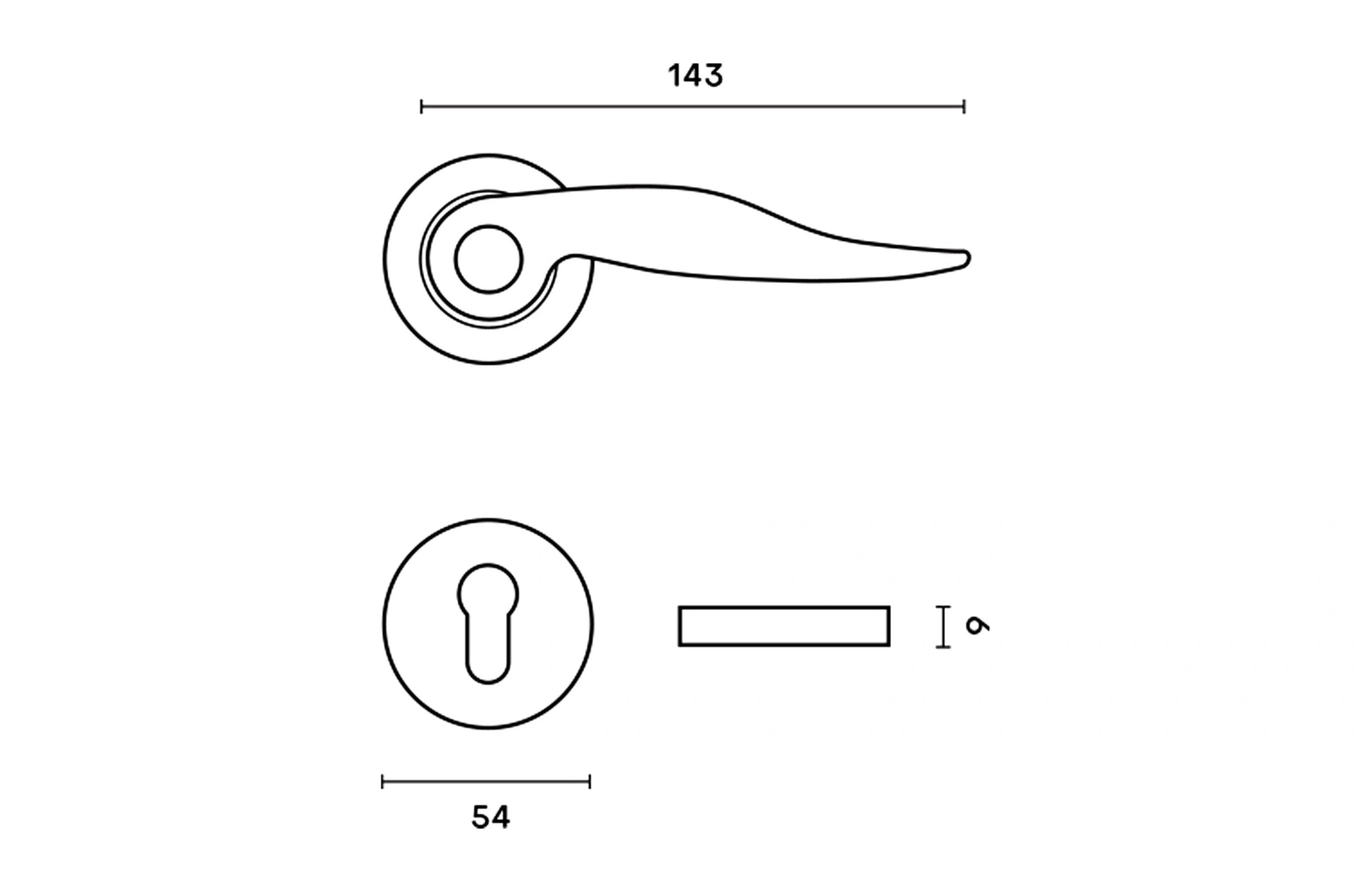 Deco Lever Handle on Round Rose & Cylinder Escutcheon