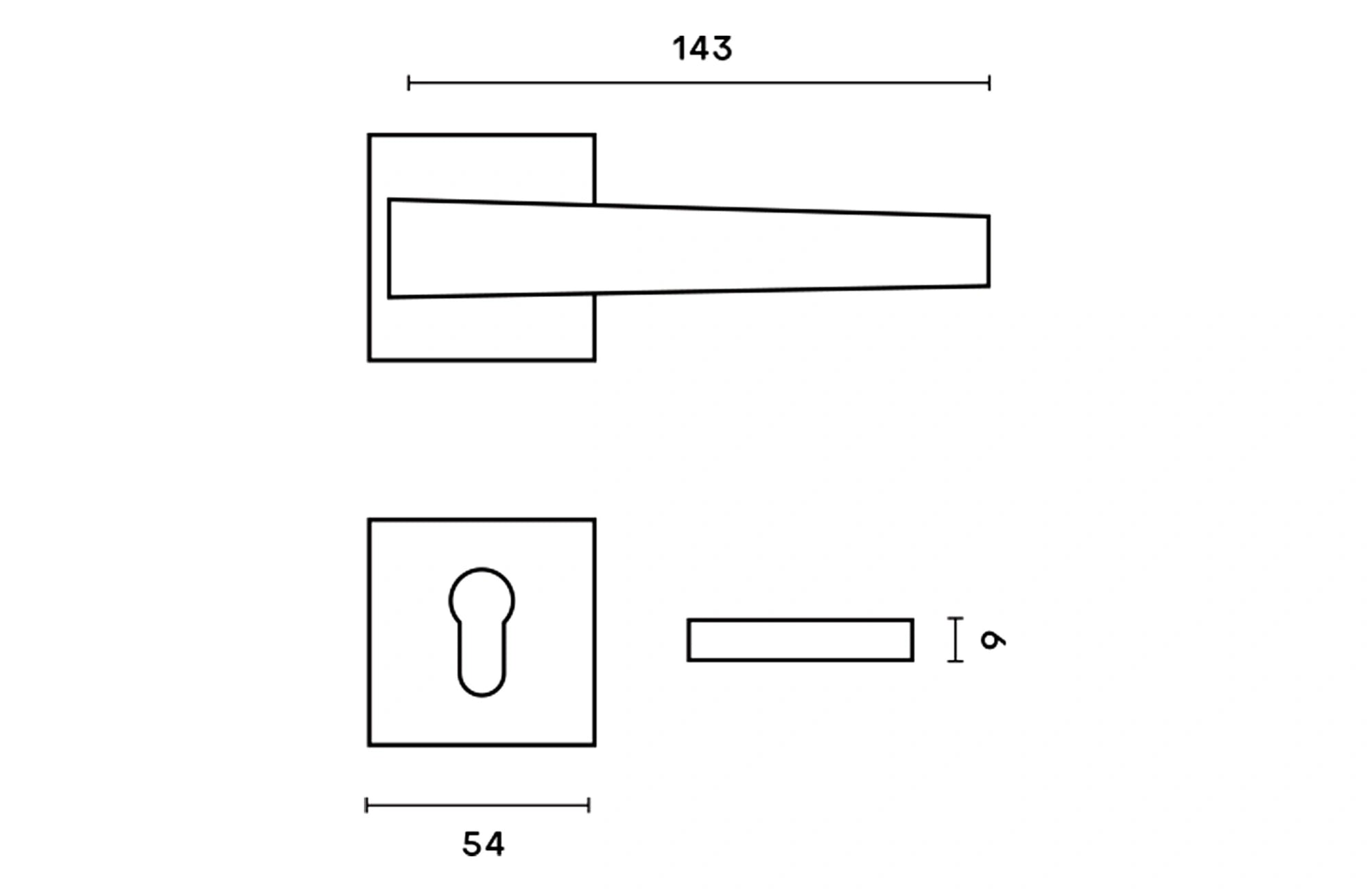 Lexus Lever Handle on Square Rose and Cylinder Escutcheon