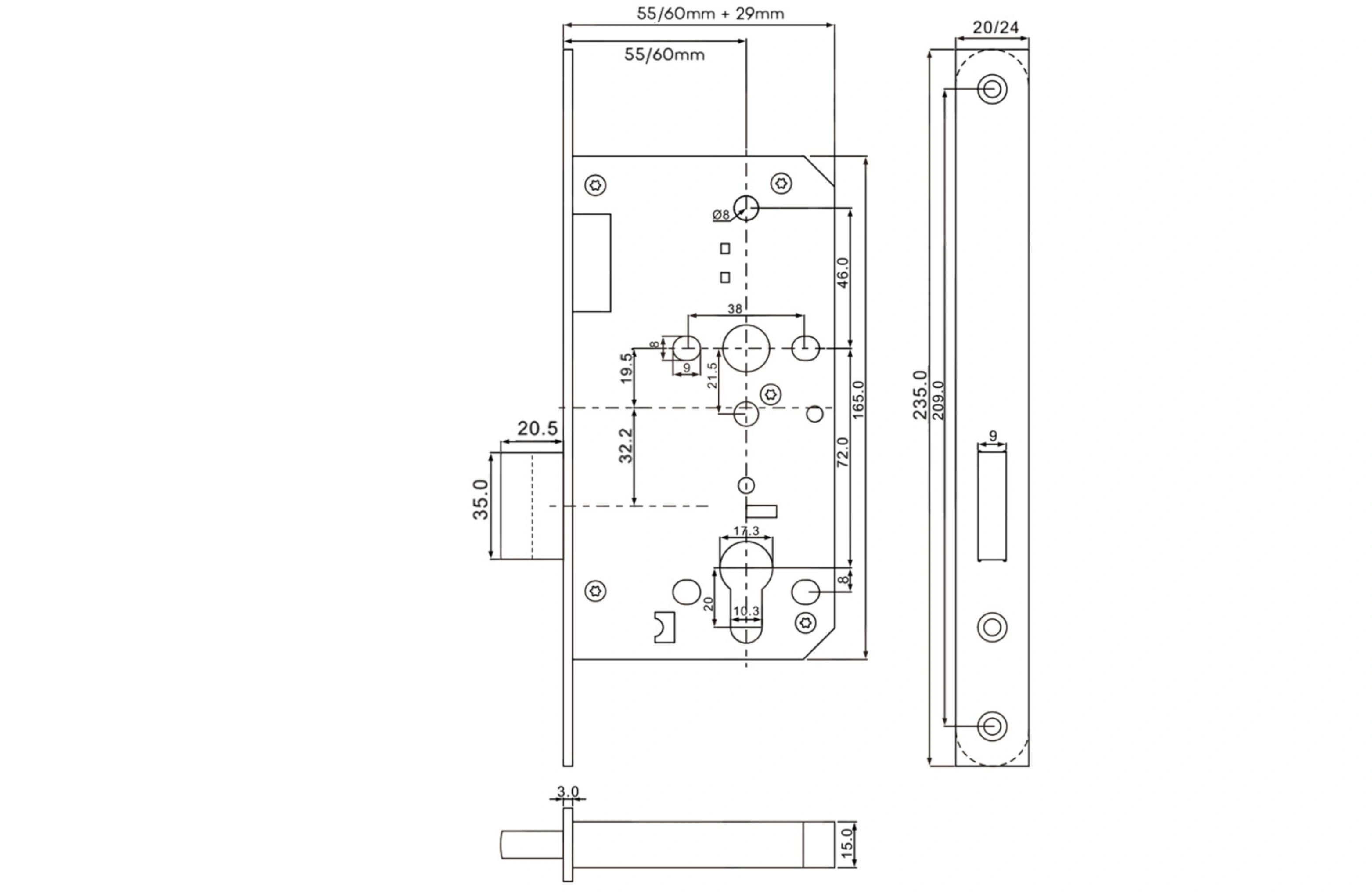 Mortice Dead Lock (MDL5572) 72x55mm, SS304
