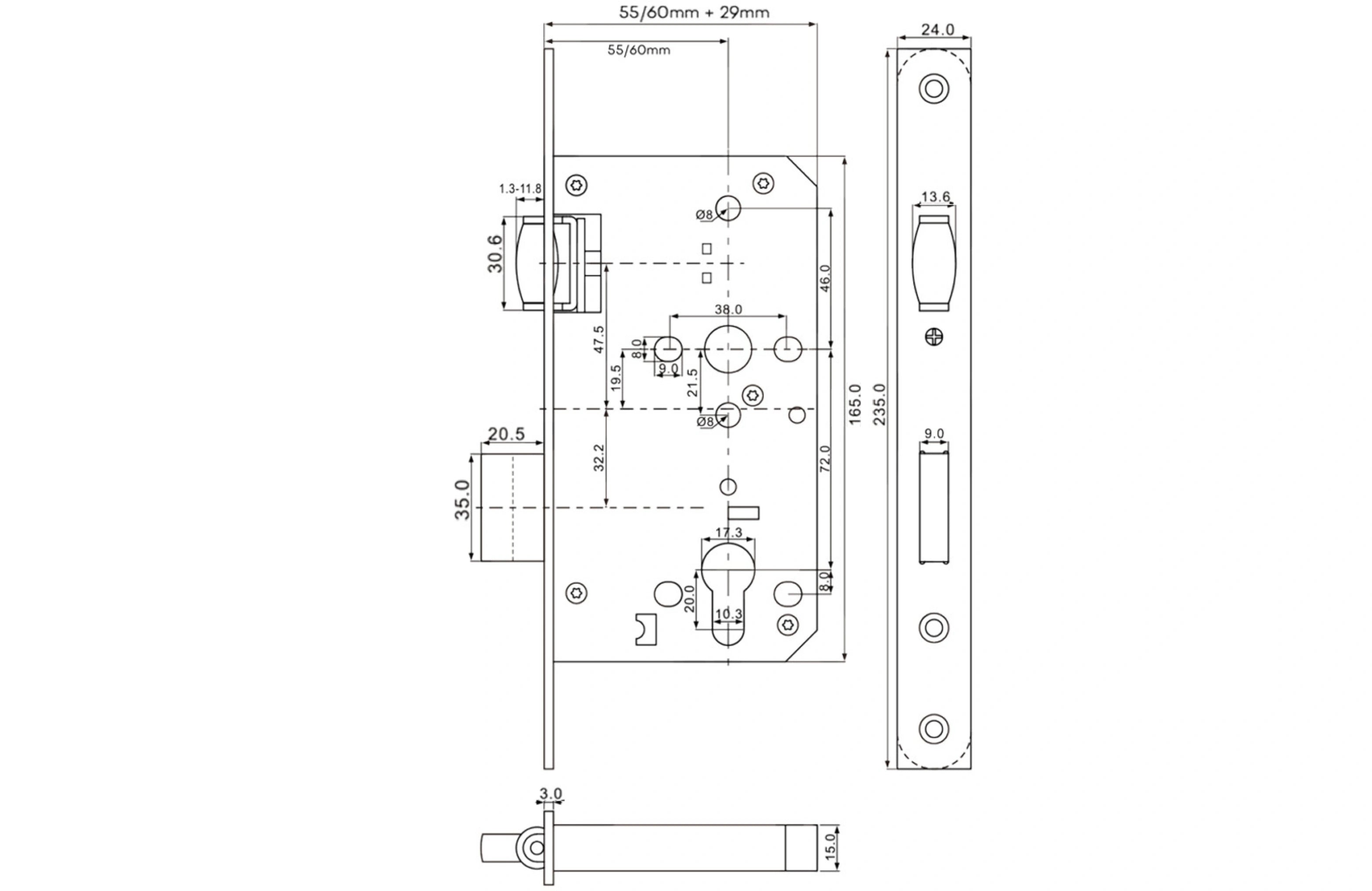 Mortice Roller Lock (MRL5572) 72x55mm, SS304