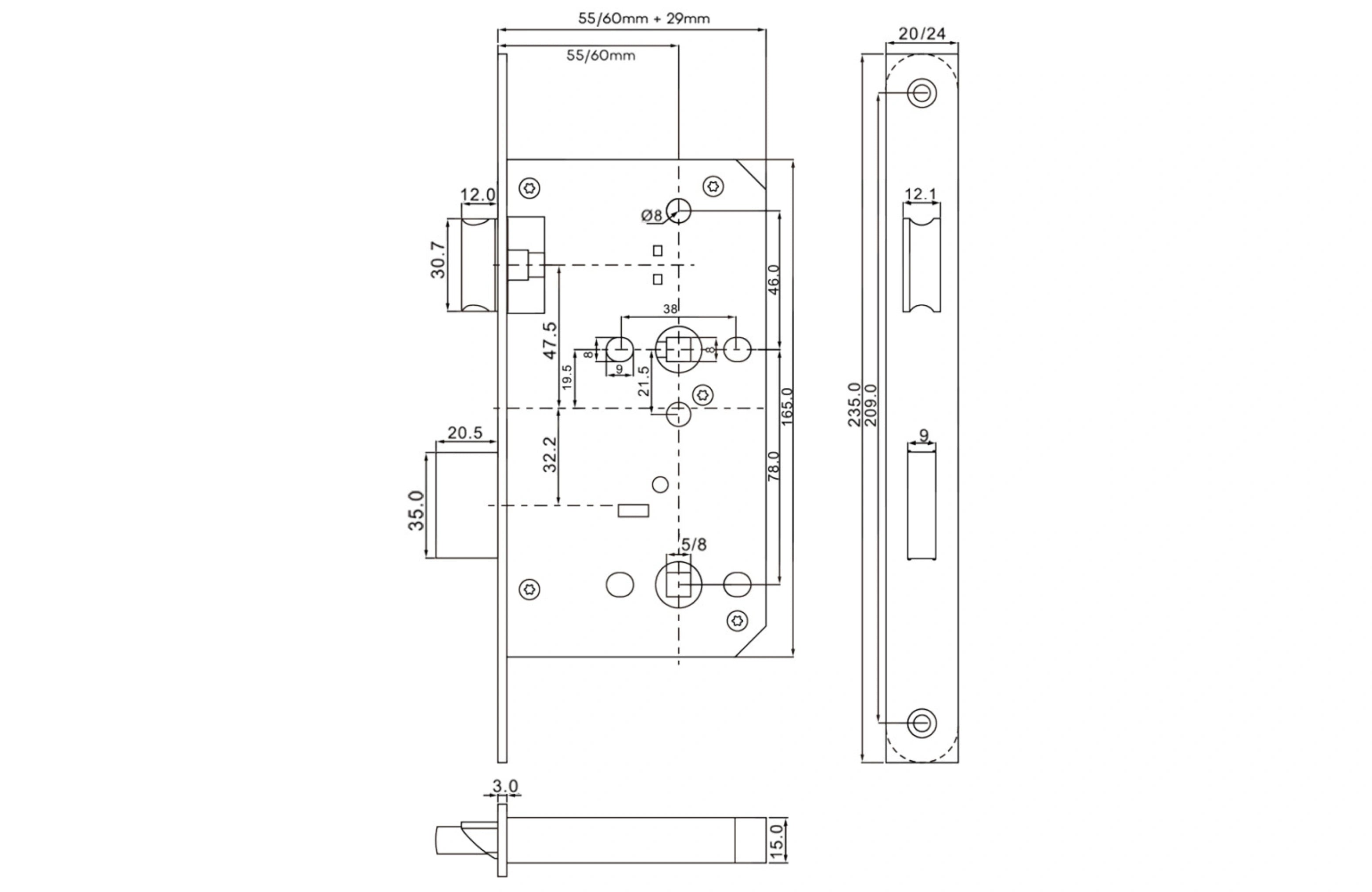 Mortice Bathroom Lock (MBL5578) 55x78mm