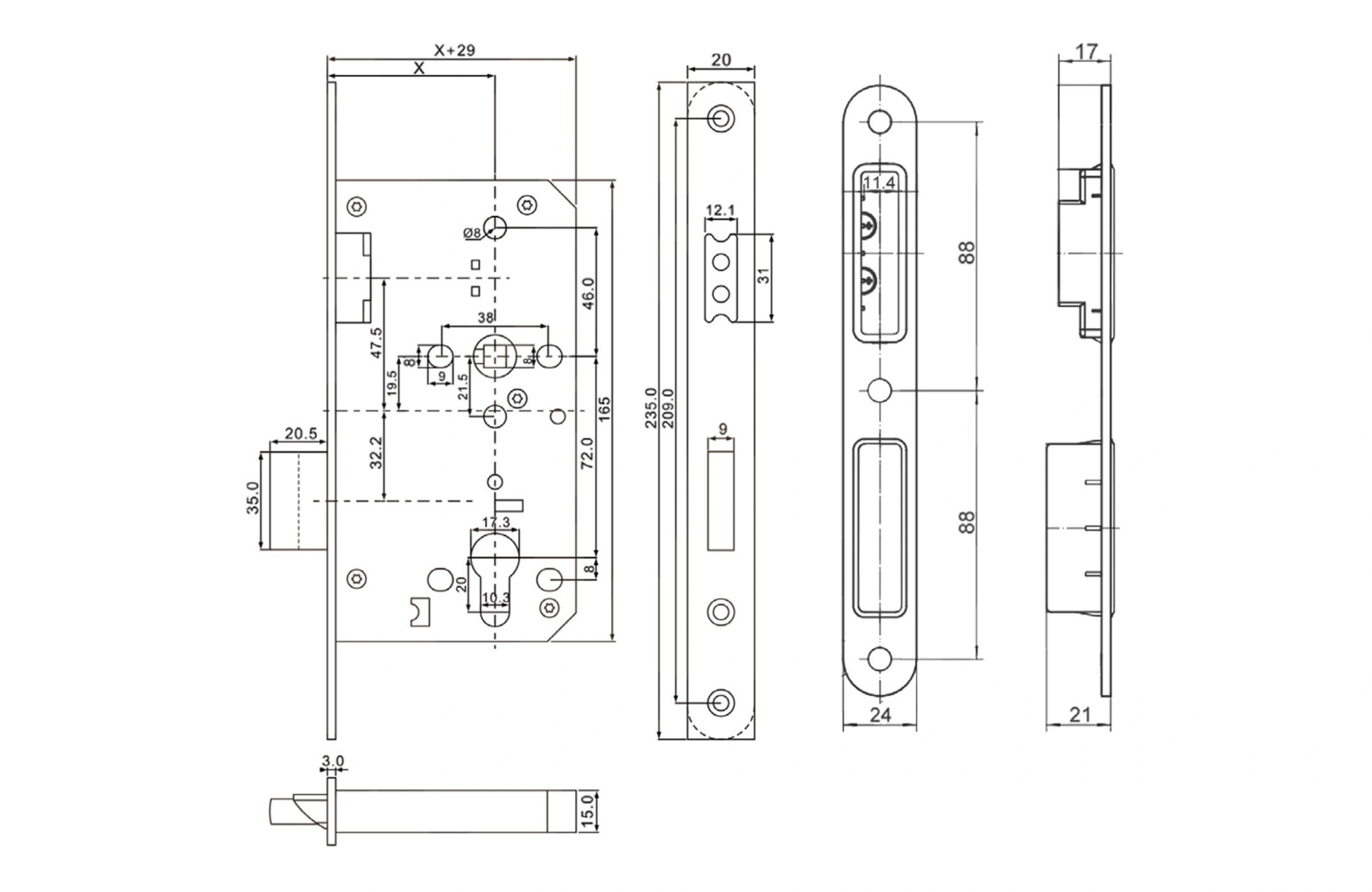 Mortice Magnetic Sash Lock SS304, 55x72mm