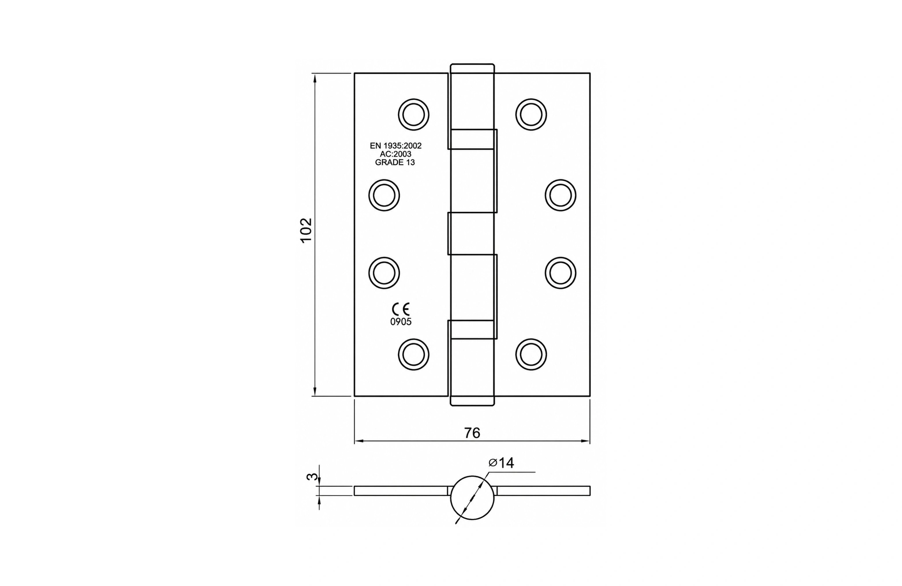 Cassario Ball Bearing Butt Hinge (BH43) 102x76x3mm