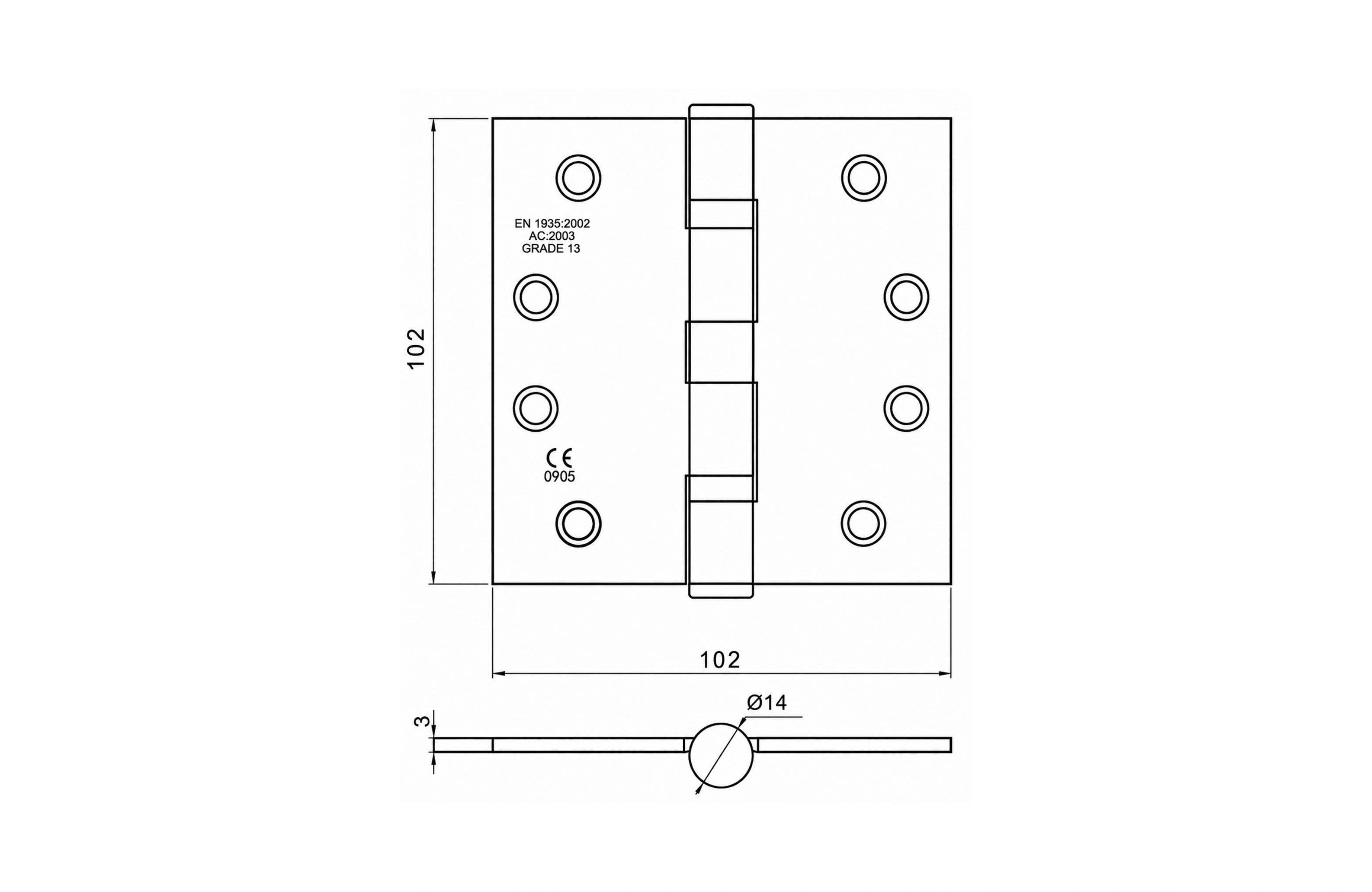 Cassario Ball Bearing Butt Hinge (BH44) 102x102x3mm