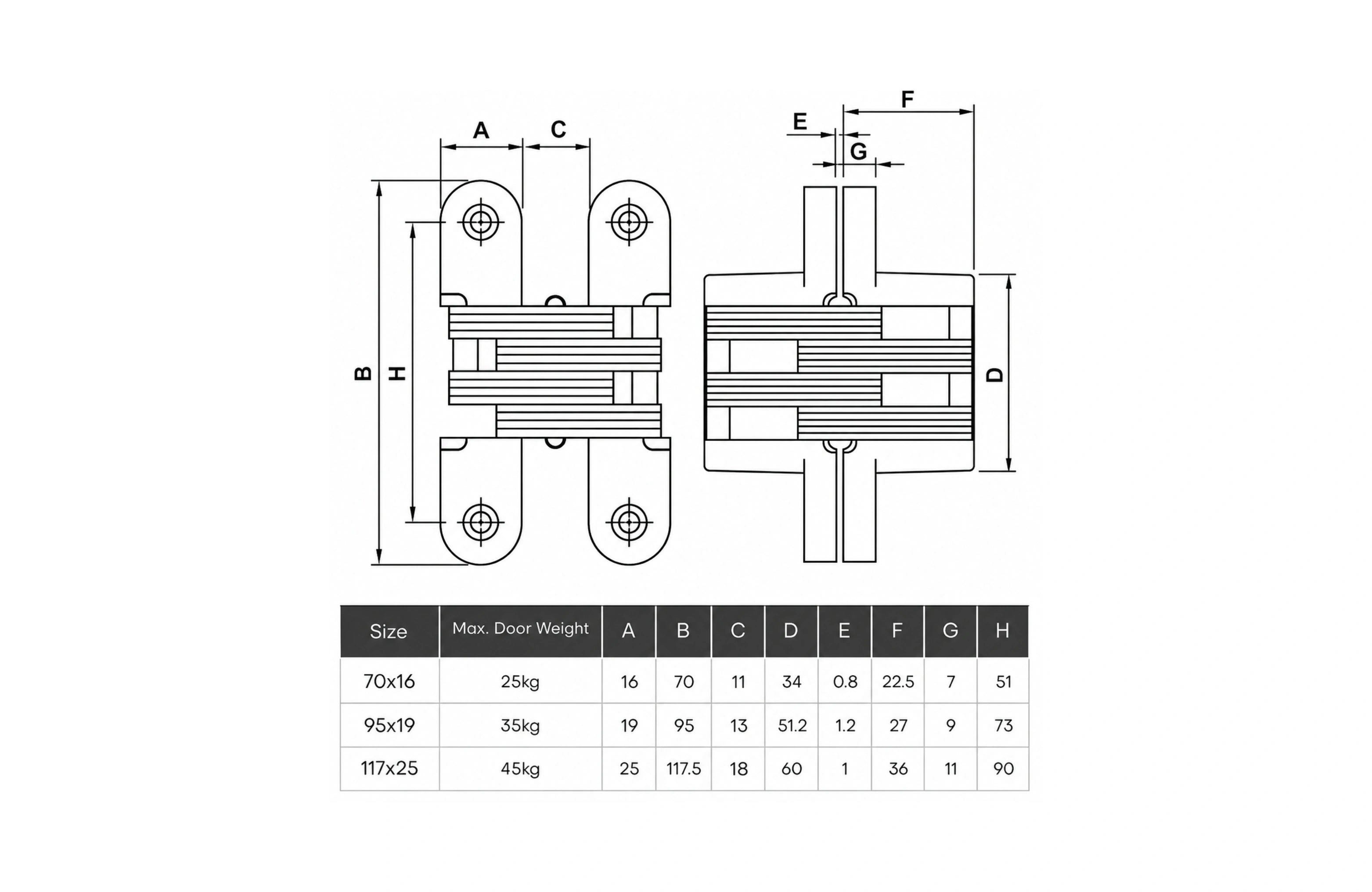 Cassario 3D Concealed Hinge 95x19mm