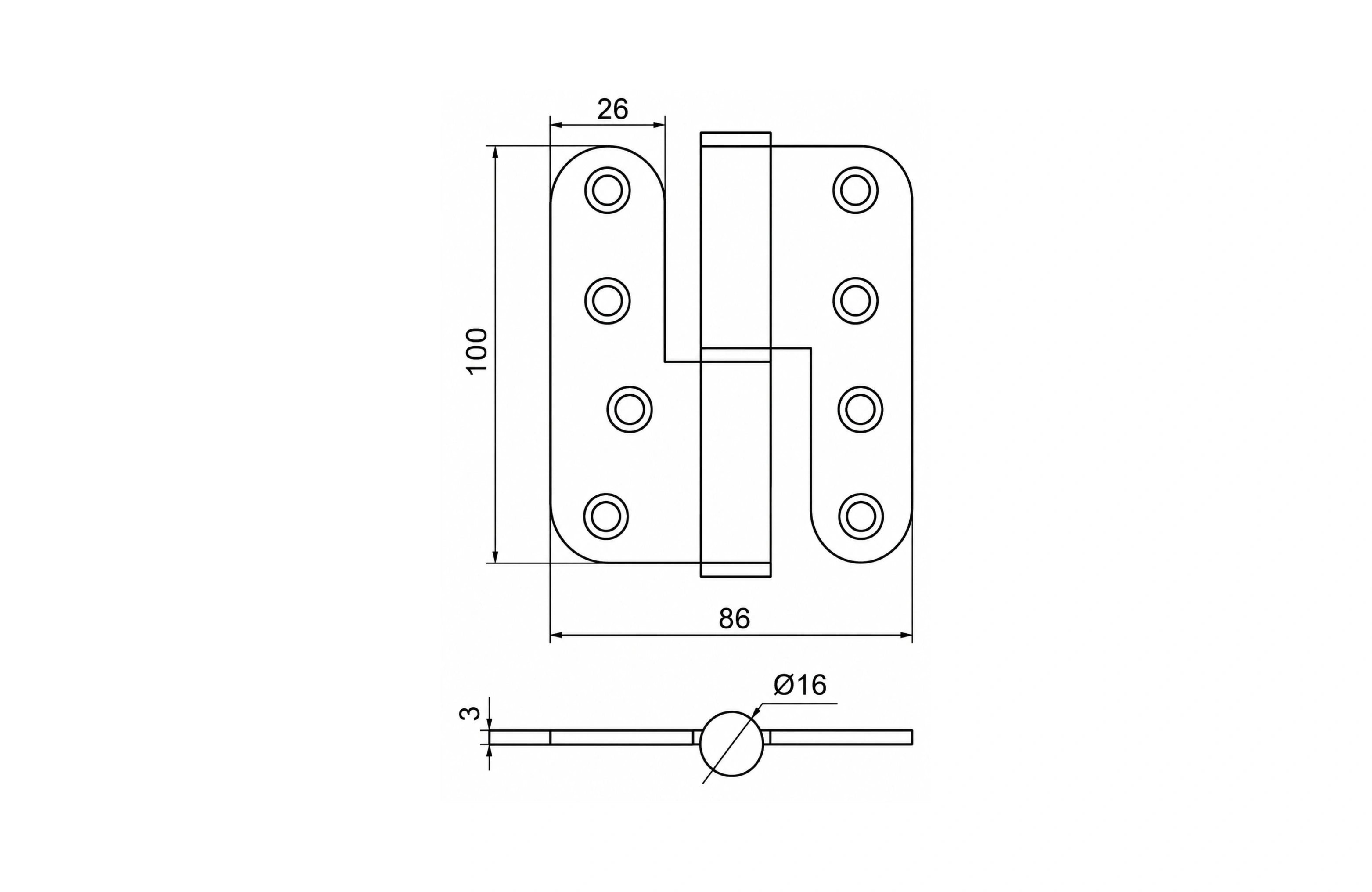 Cassario Lift-Off Hinge (RH) 100x86x3mm
